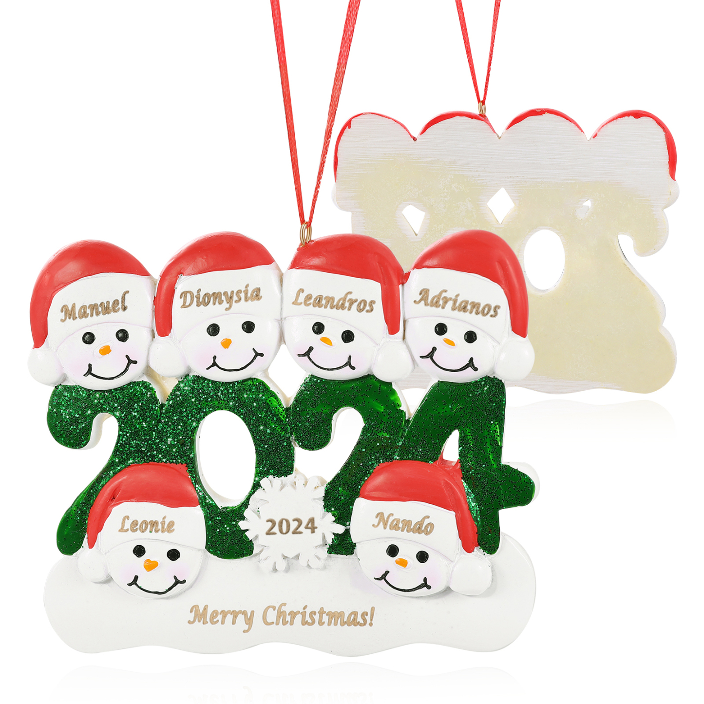 Navidad-Ornamento de resina 2024 con 6 nombres, año y 1 texto personalizados | Jessemade