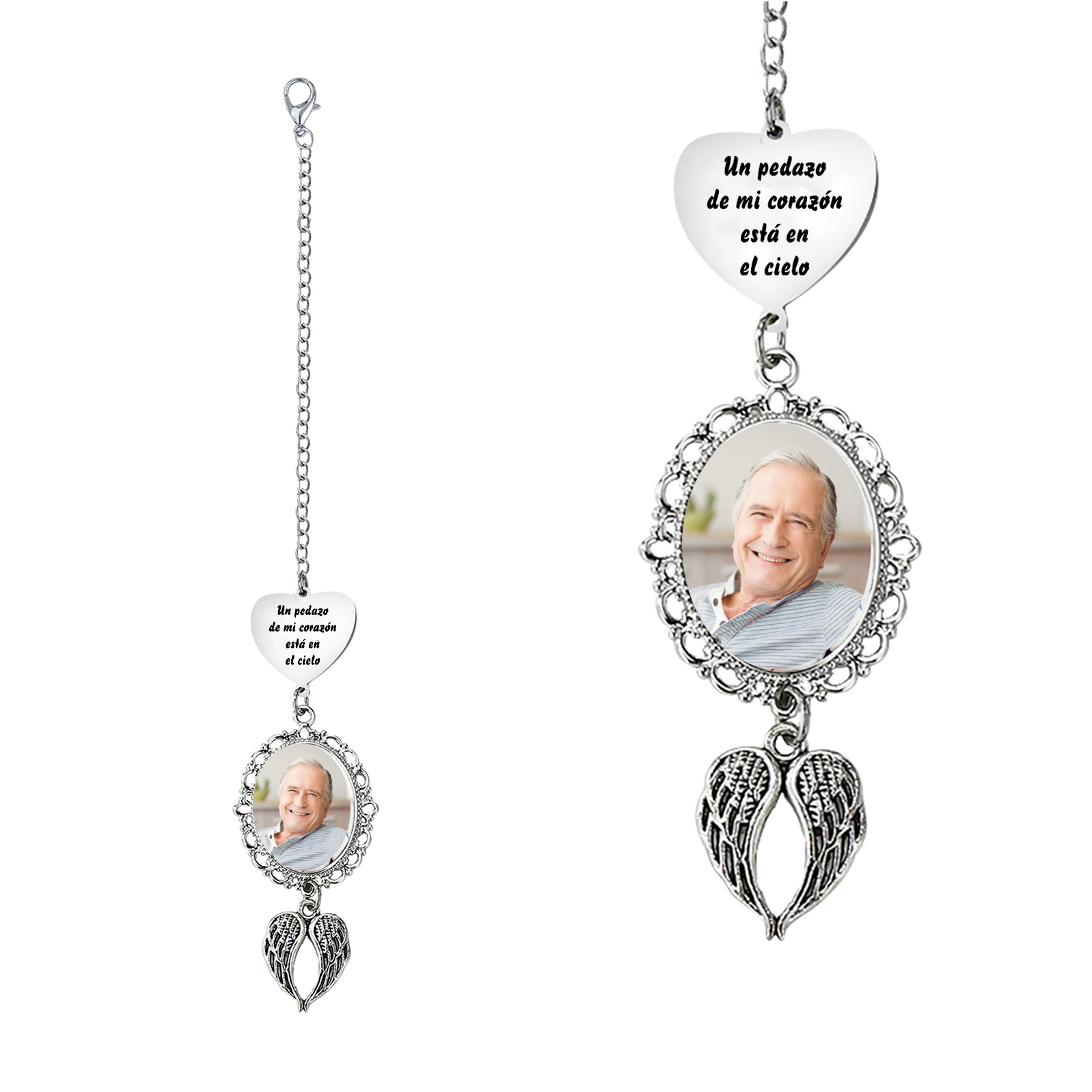 Memoria-Colgante de acero inoxidable con alas con foto personalizada | Jessemade