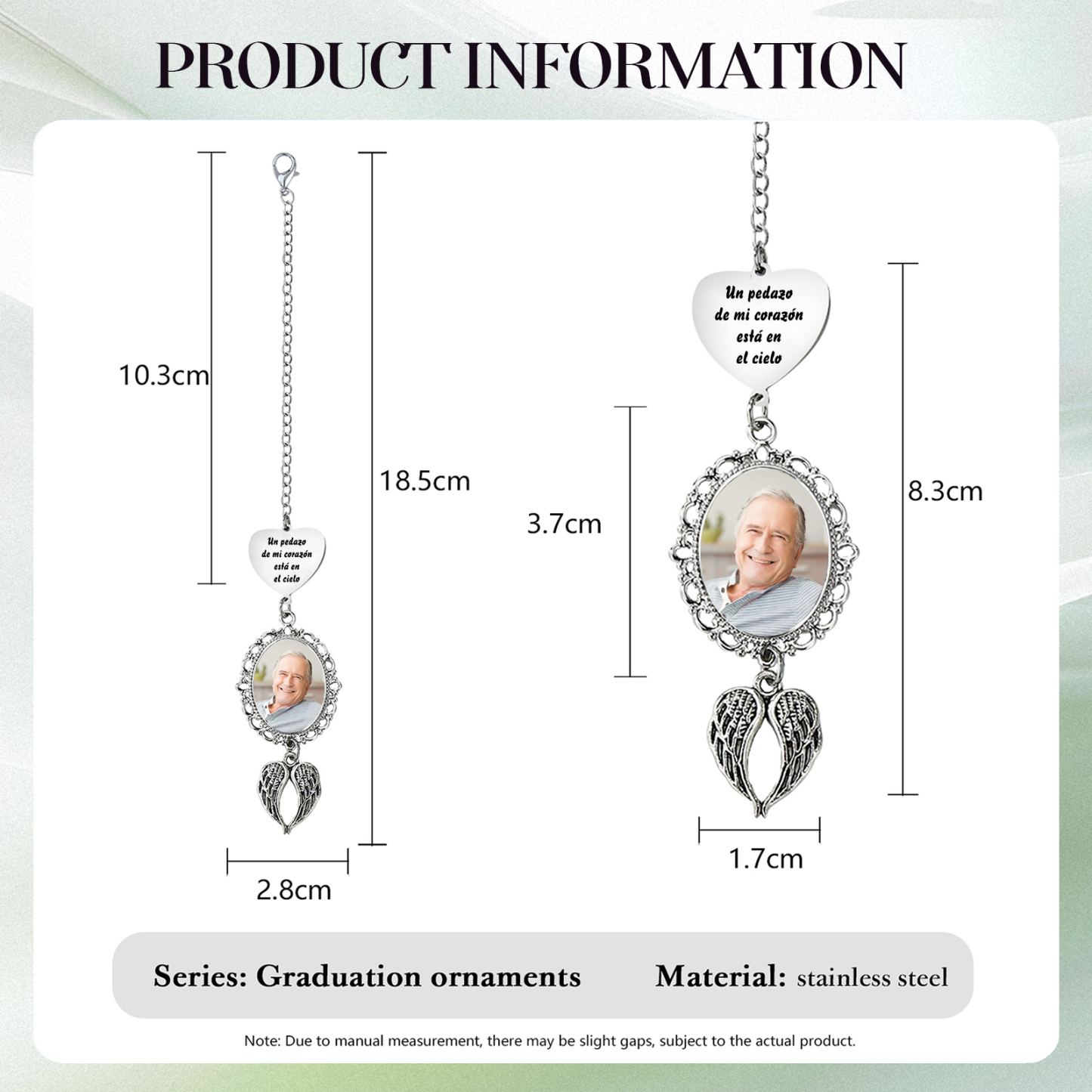 Memoria-Colgante de acero inoxidable con alas con foto personalizada | Jessemade