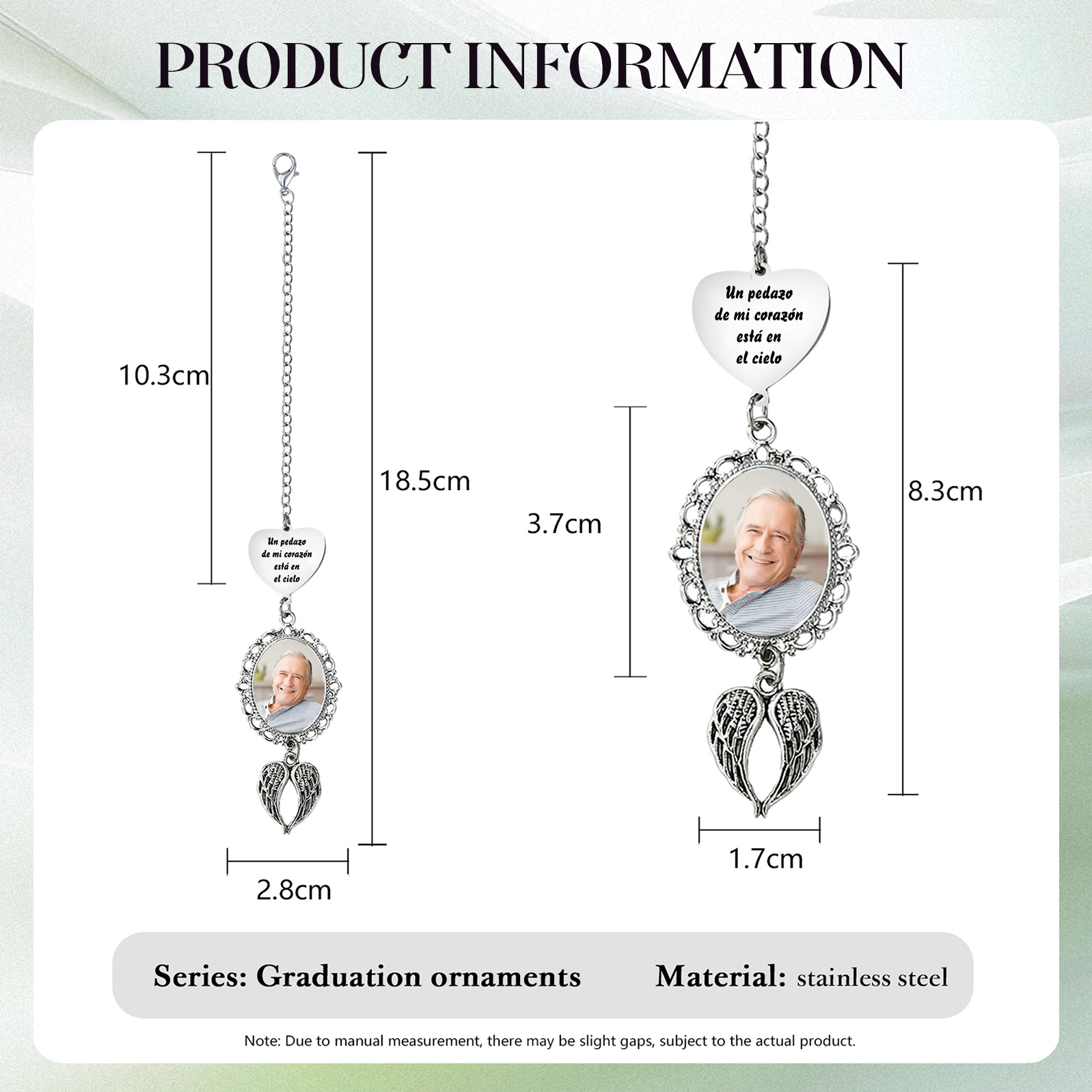 Memoria-Colgante de acero inoxidable con alas con foto personalizada | Jessemade