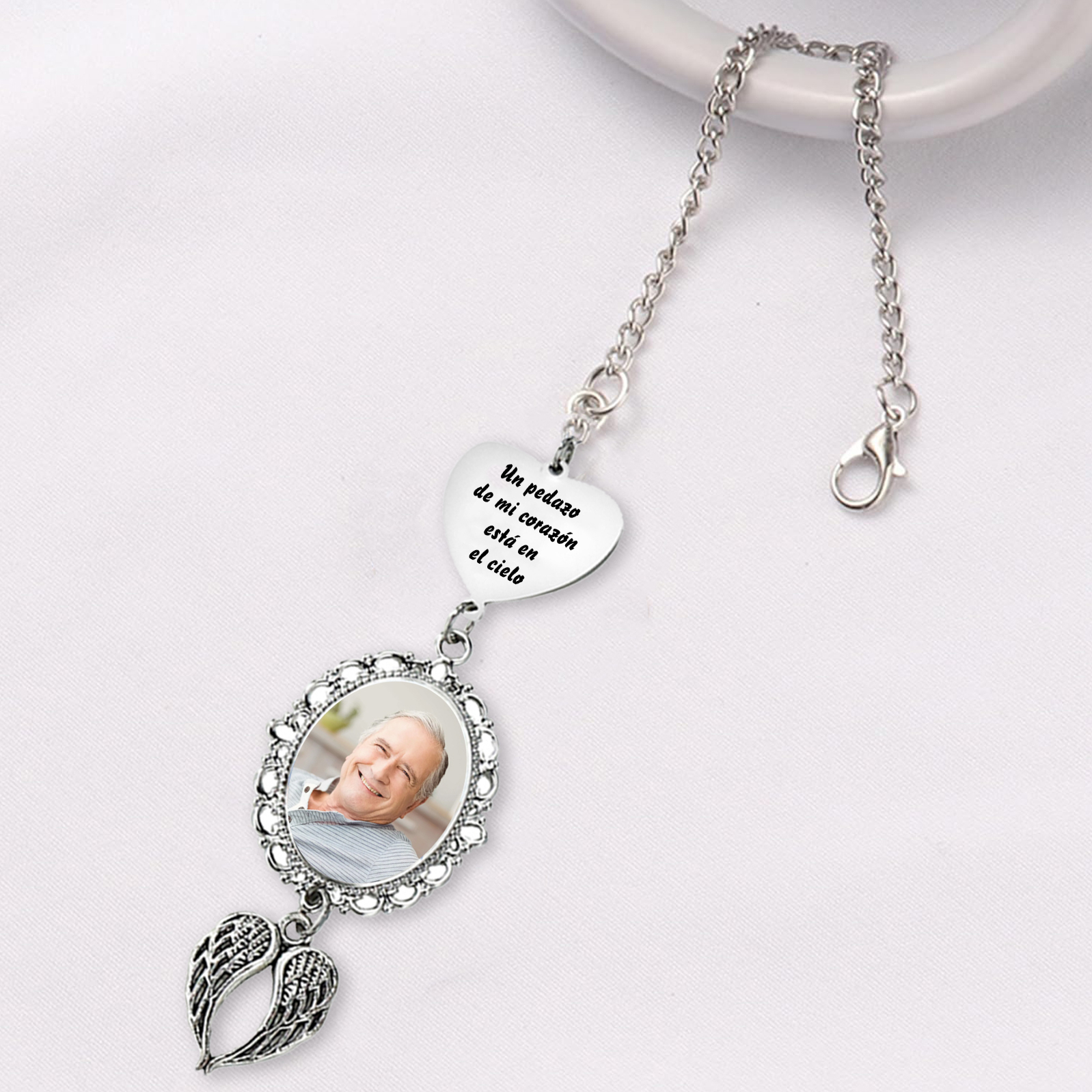 Memoria-Colgante de acero inoxidable con alas con foto personalizada |