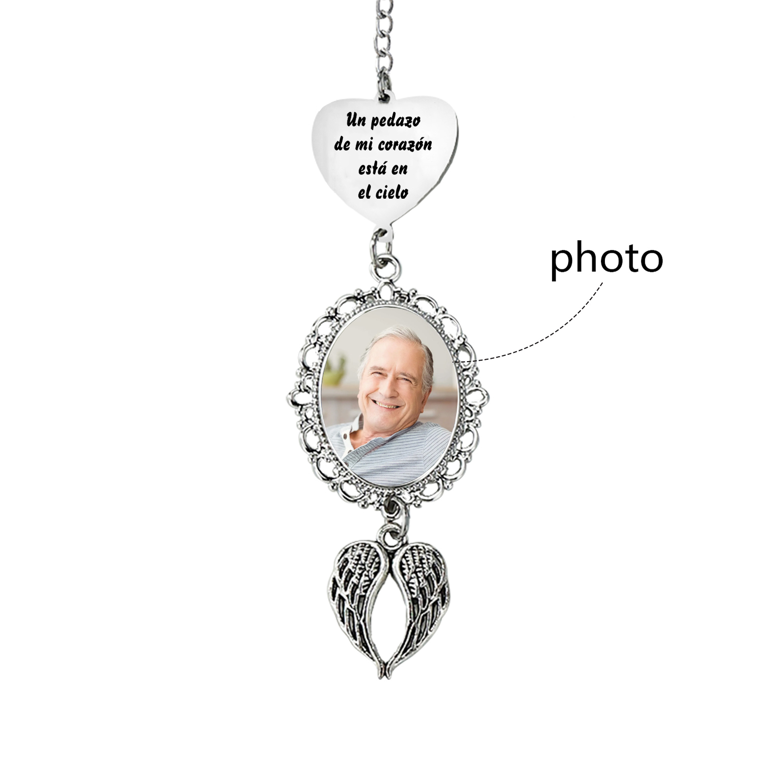 Memoria-Colgante de acero inoxidable con alas con foto personalizada | Jessemade