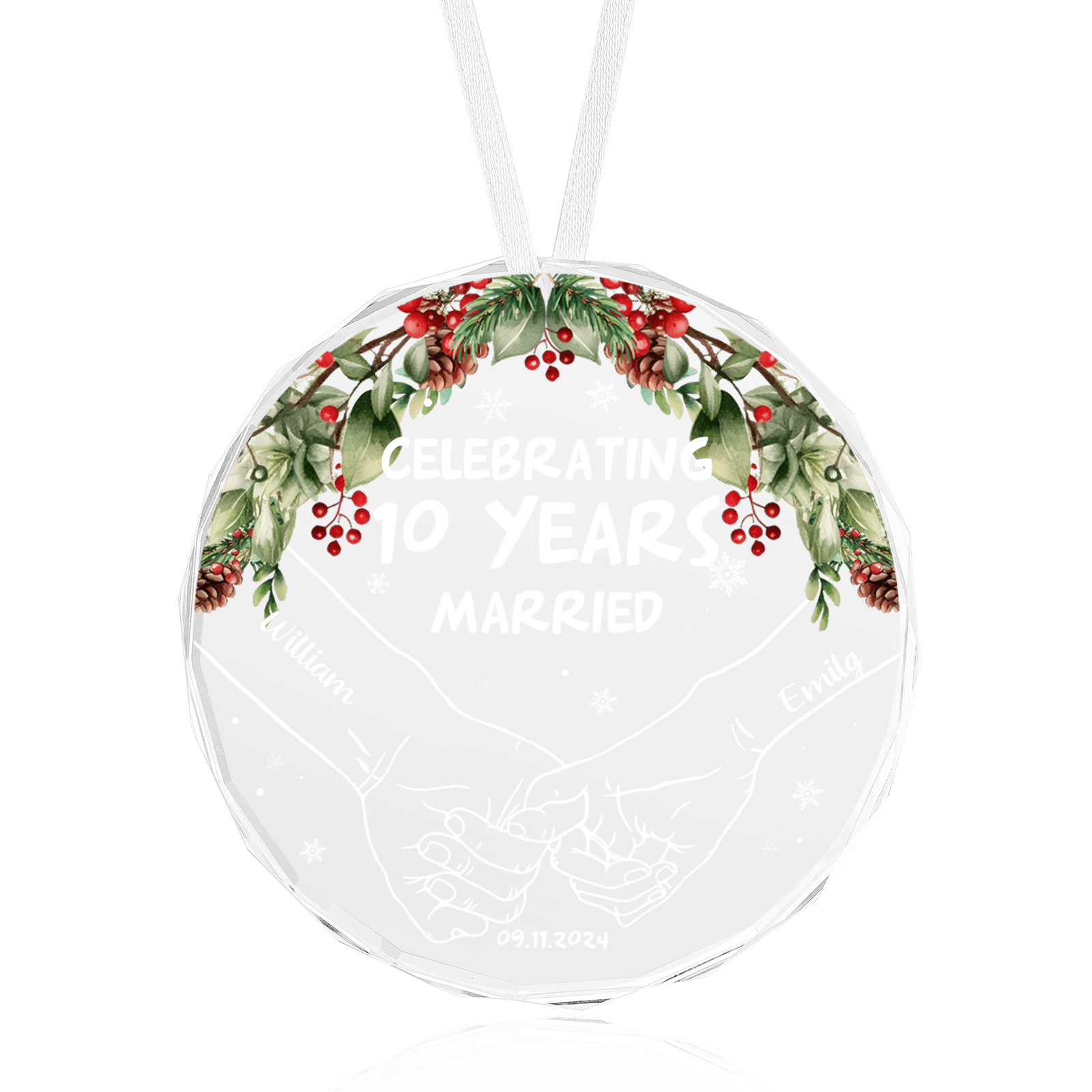 Navidad-Ornamento de vidrio de pareja manos cogidas 2 nombres, texto y fecha personalizados | Jessemade
