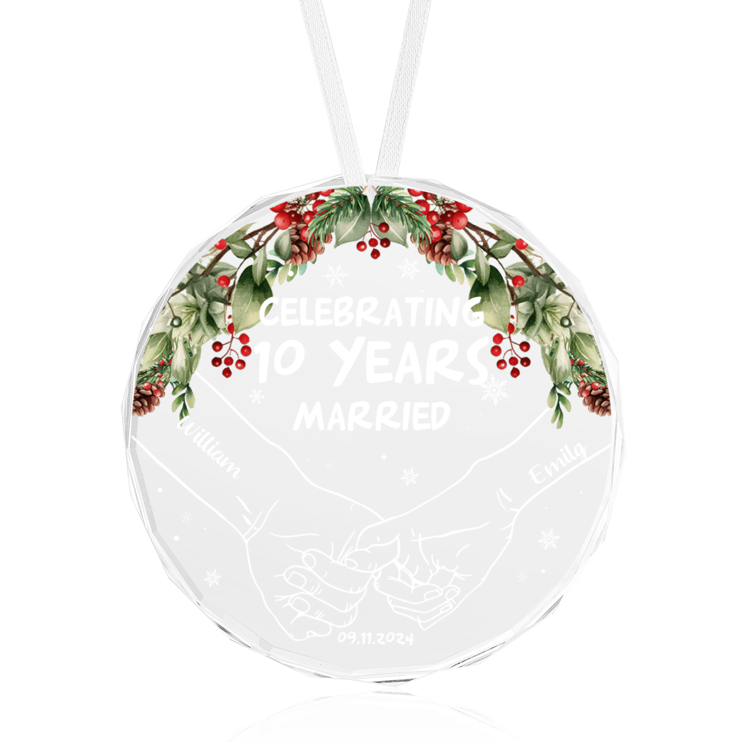 Navidad-Ornamento de vidrio de pareja manos cogidas 2 nombres, texto y fecha personalizados | Jessemade