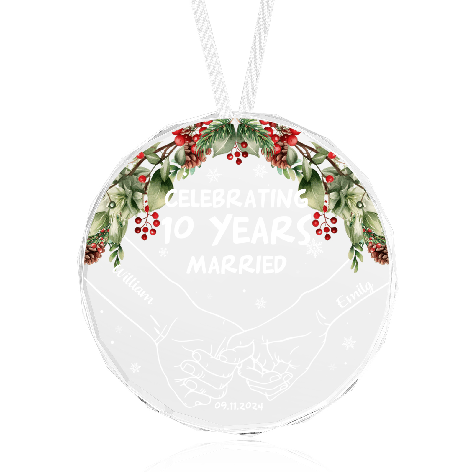 Navidad-Ornamento de vidrio de pareja manos cogidas 2 nombres, texto y fecha personalizados | Jessemade