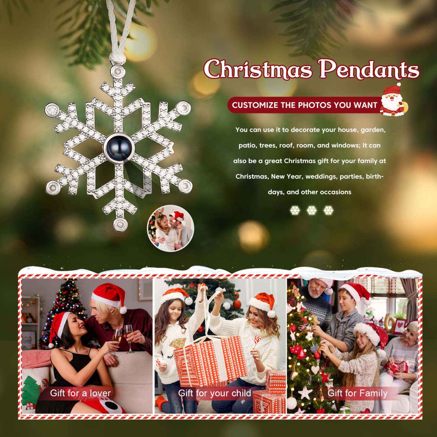 Navidad-Ornamento en forma de nieve con proyección de foto personalizada | Jessemade