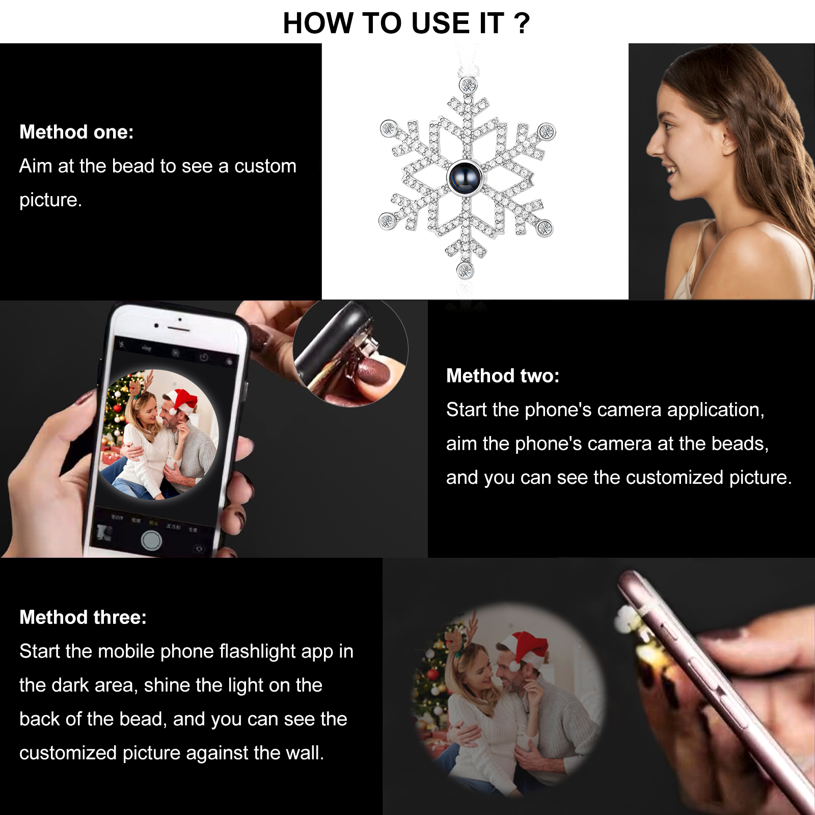 Navidad-Ornamento en forma de nieve con proyección de foto personalizada | Jessemade