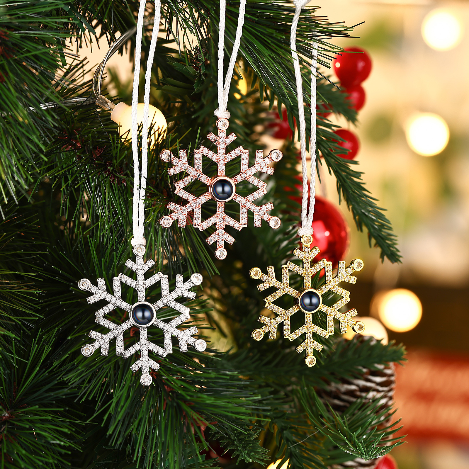 Navidad-Ornamento en forma de nieve con proyección de foto personalizada | Jessemade