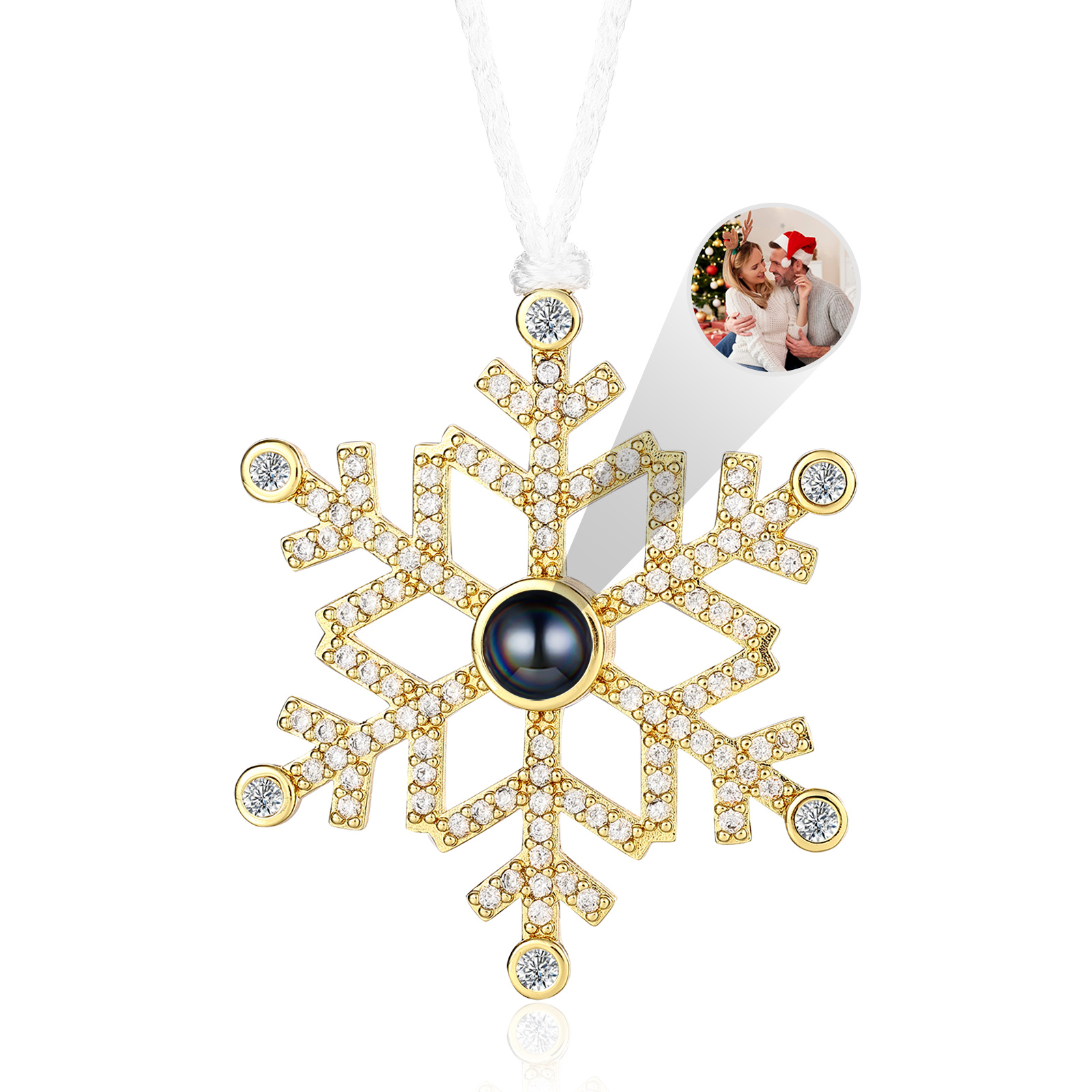 Navidad-Ornamento en forma de nieve con proyección de foto personalizada | Jessemade