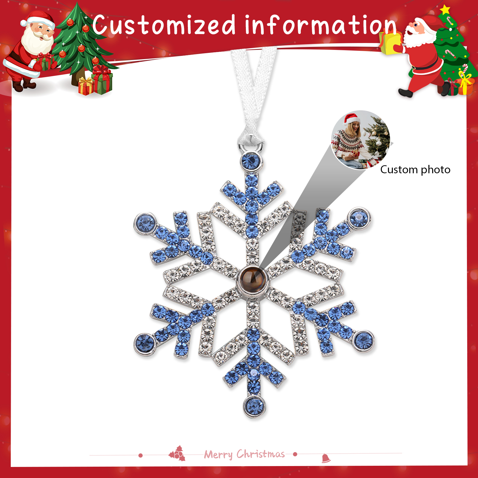Navidad-Ornamento en forma de nieve con proyección de foto personalizada | Jessemade