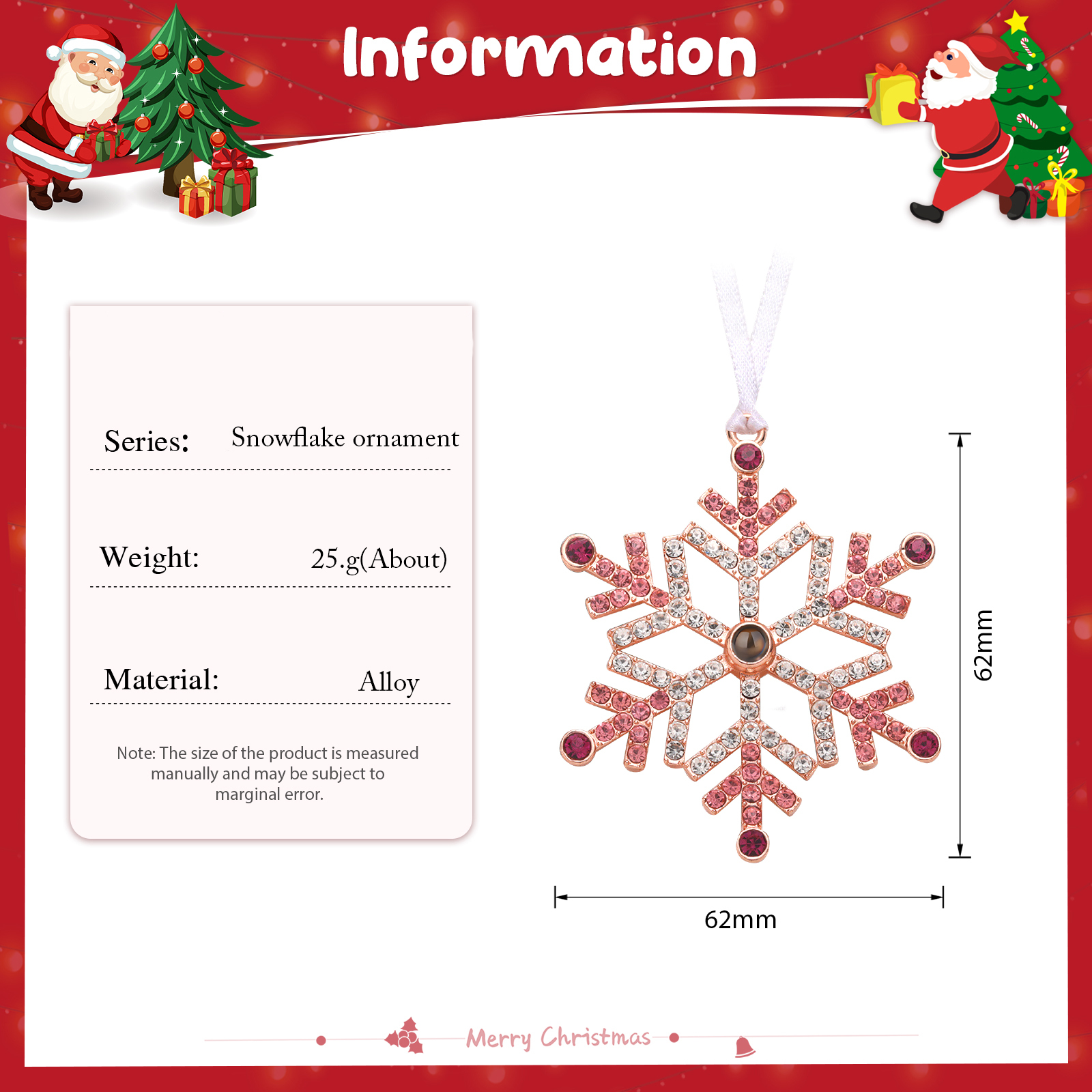 Navidad-Ornamento en forma de nieve con proyección de foto personalizada | Jessemade