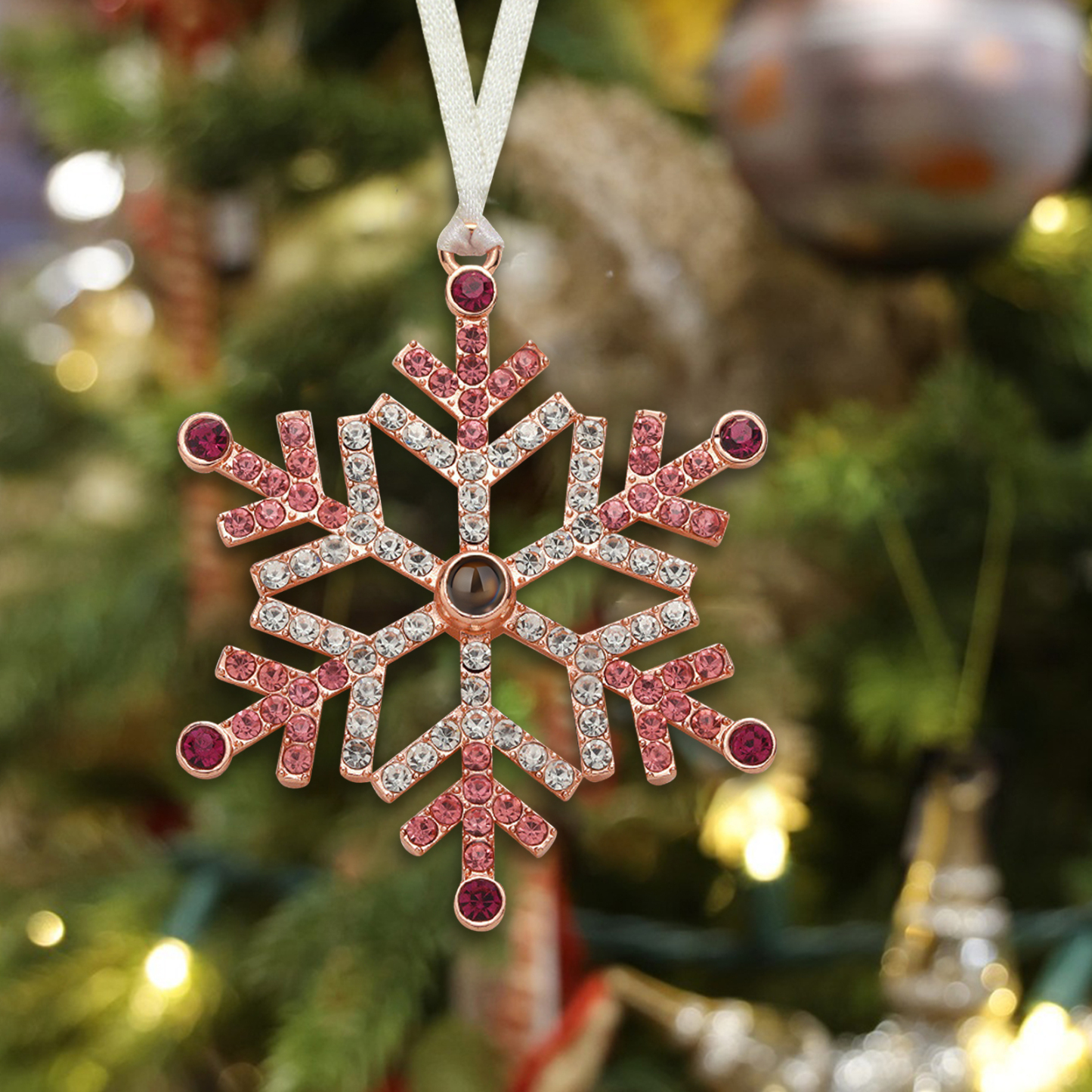 Navidad-Ornamento en forma de nieve con proyección de foto personalizada | Jessemade
