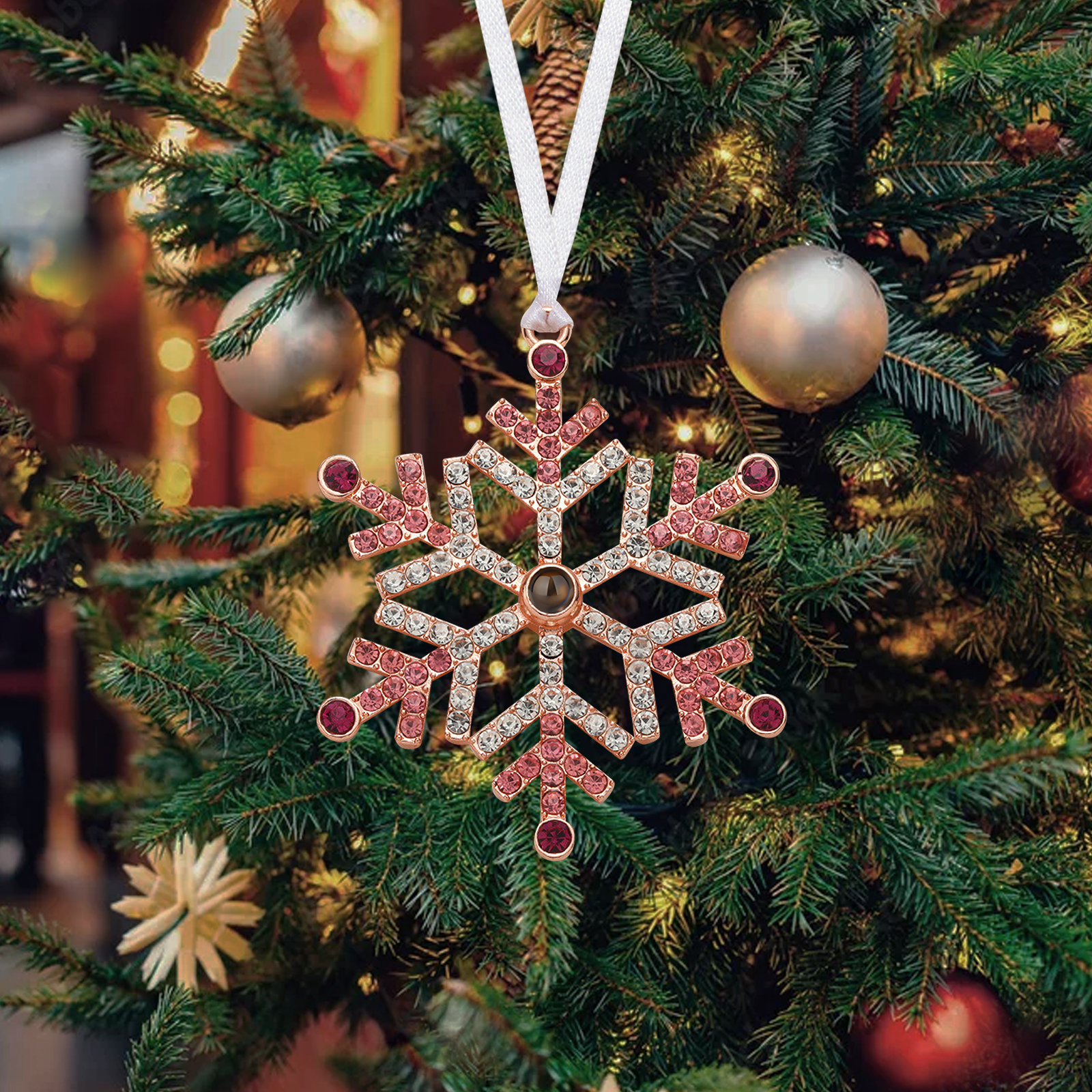 Navidad-Ornamento en forma de nieve con proyección de foto personalizada | Jessemade