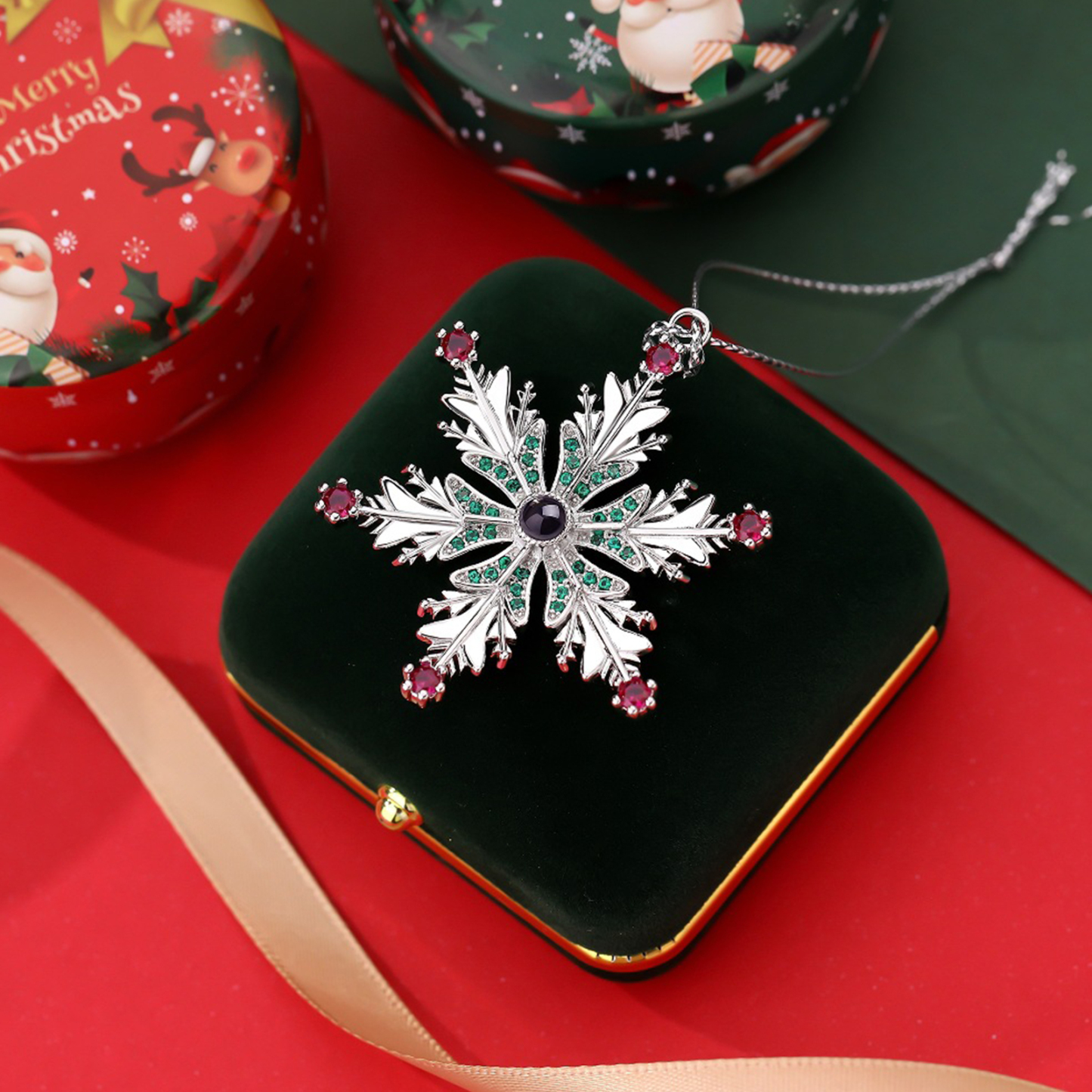 Navidad-Ornamento en forma de nieve con proyección de foto personalizada | Jessemade