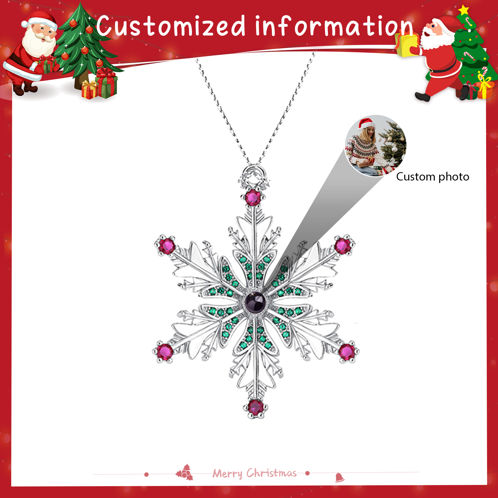 Navidad-Ornamento en forma de nieve con proyección de foto personalizada | Jessemade