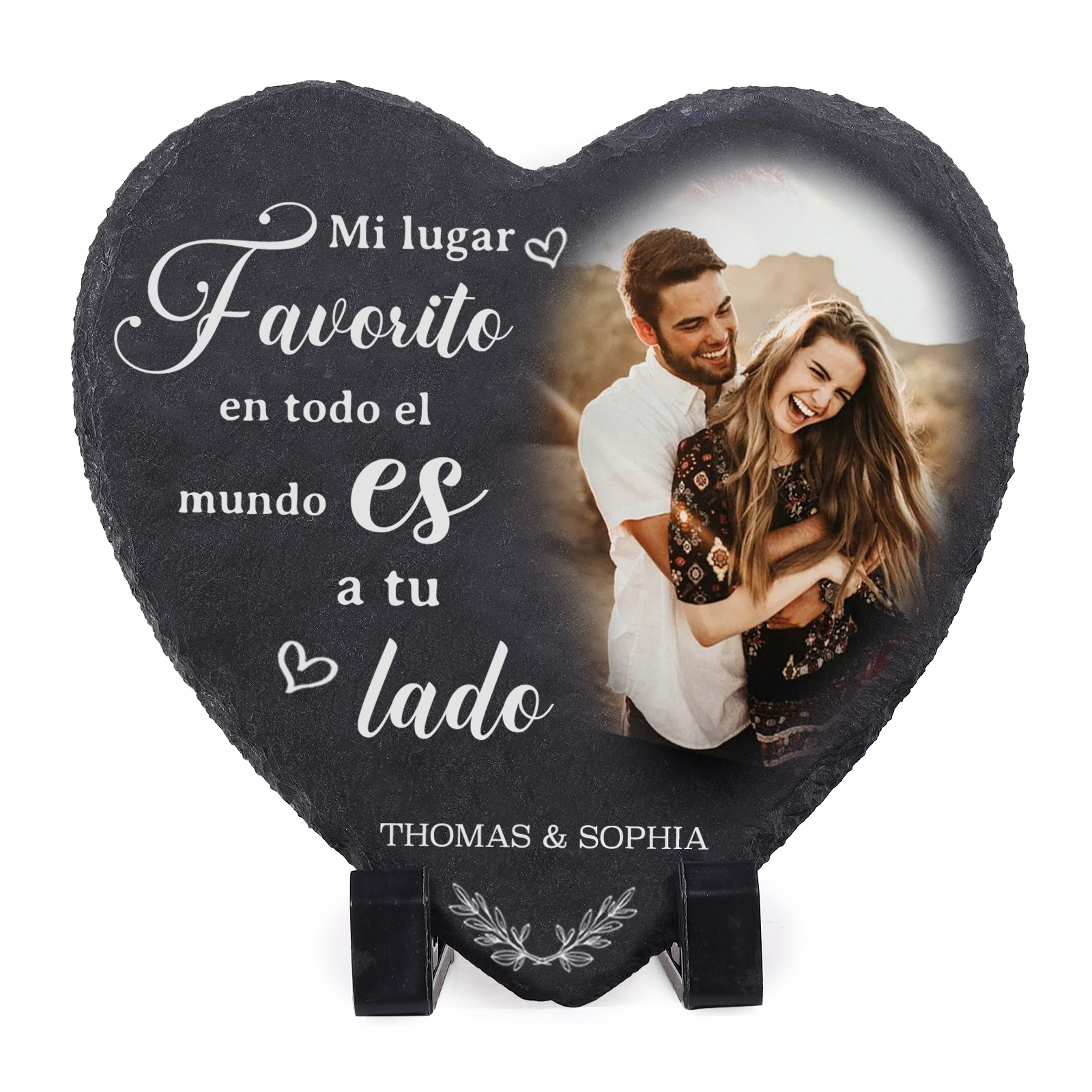 Pareja-Decoración de piedra en forma de corazón para pareja con 2 nombres y foto personalizados | Jessemade