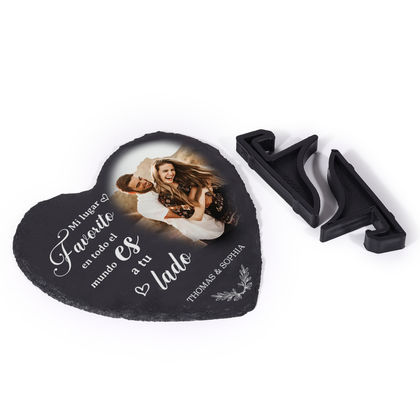 Pareja-Decoración de piedra en forma de corazón para pareja con 2 nombres y foto personalizados | Jessemade