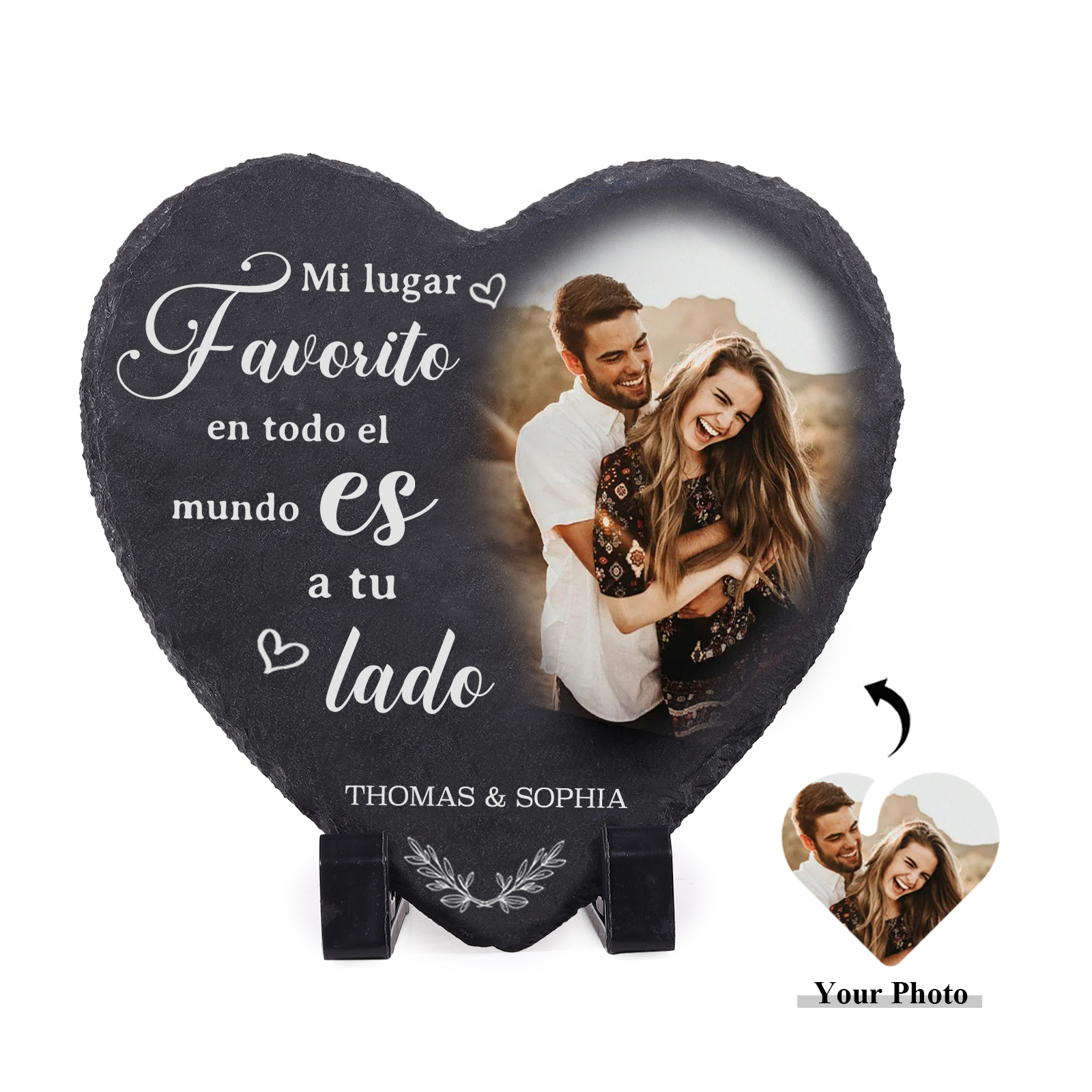 Pareja-Decoración de piedra en forma de corazón para pareja con 2 nombres y foto personalizados | Jessemade