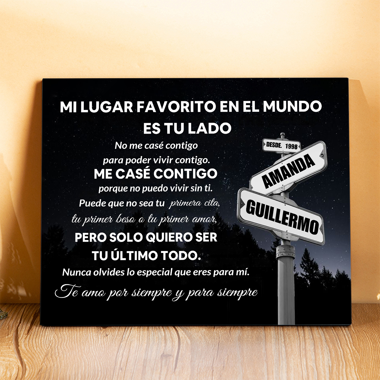 Lámina cartel de dirección marco de madera para pareja personalizado con 2 nombres y año | Jessemade