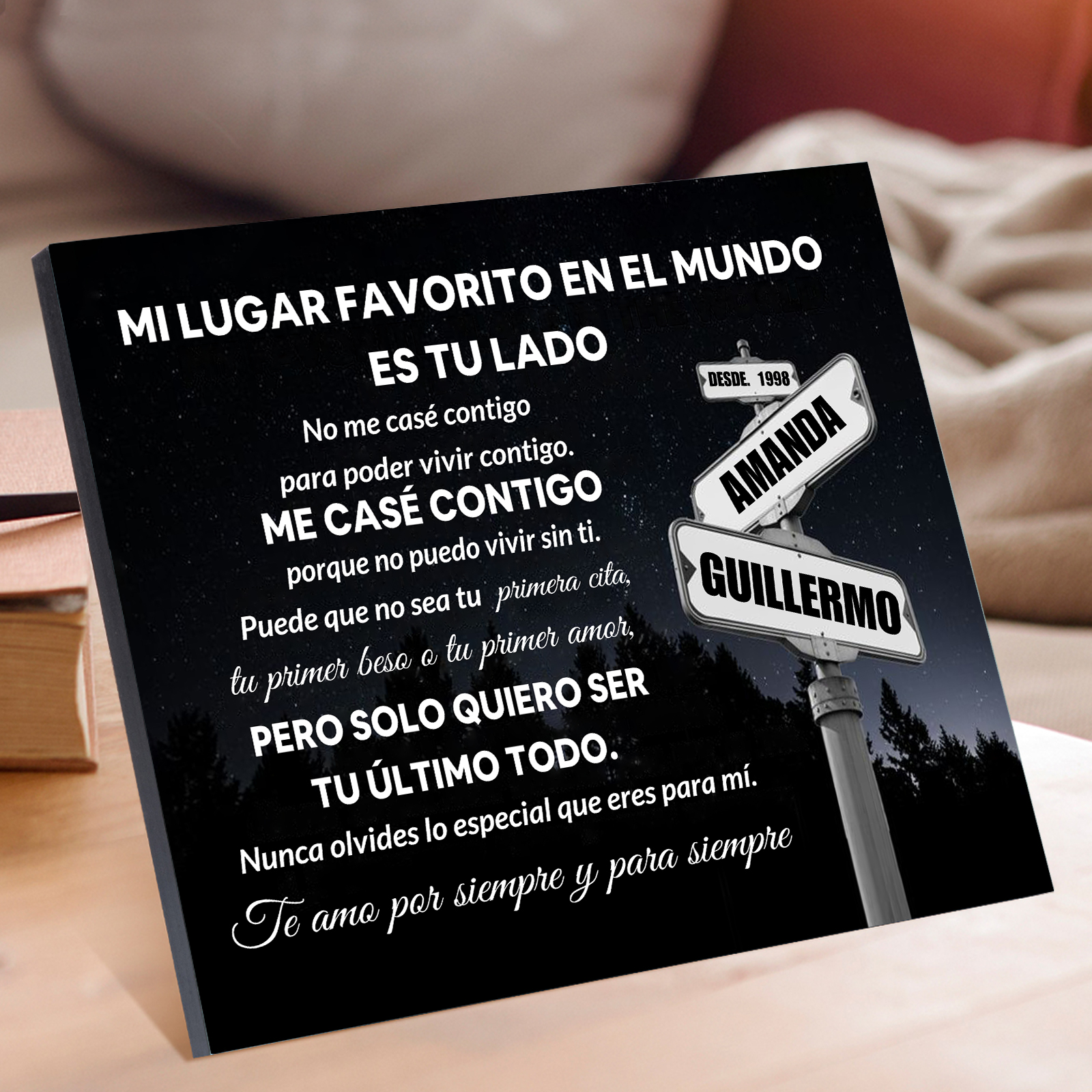 Lámina cartel de dirección marco de madera para pareja personalizado con 2 nombres y año | Jessemade
