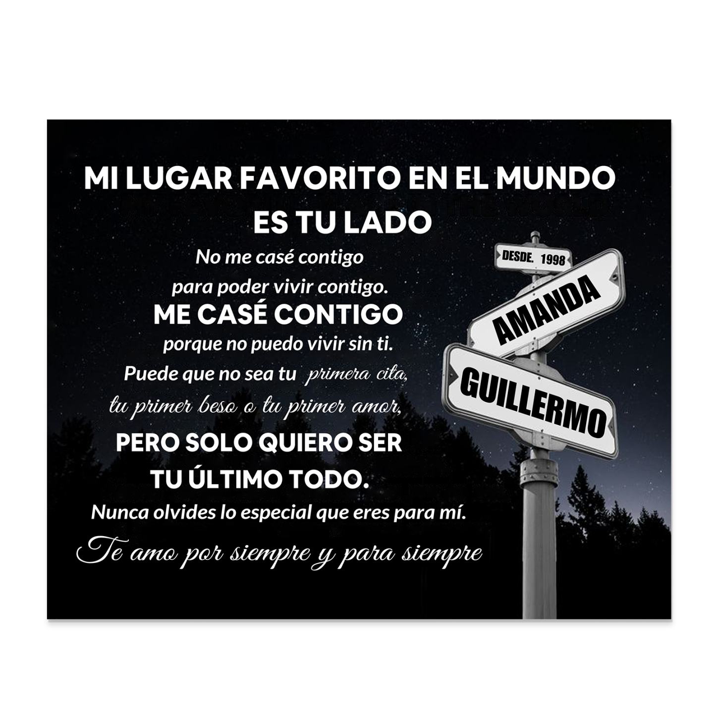 Lámina cartel de dirección marco de madera para pareja personalizado con 2 nombres y año | Jessemade