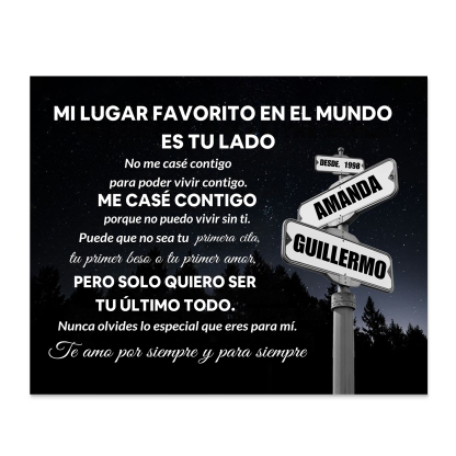 Lámina cartel de dirección marco de madera para pareja personalizado con 2 nombres y año | Jessemade