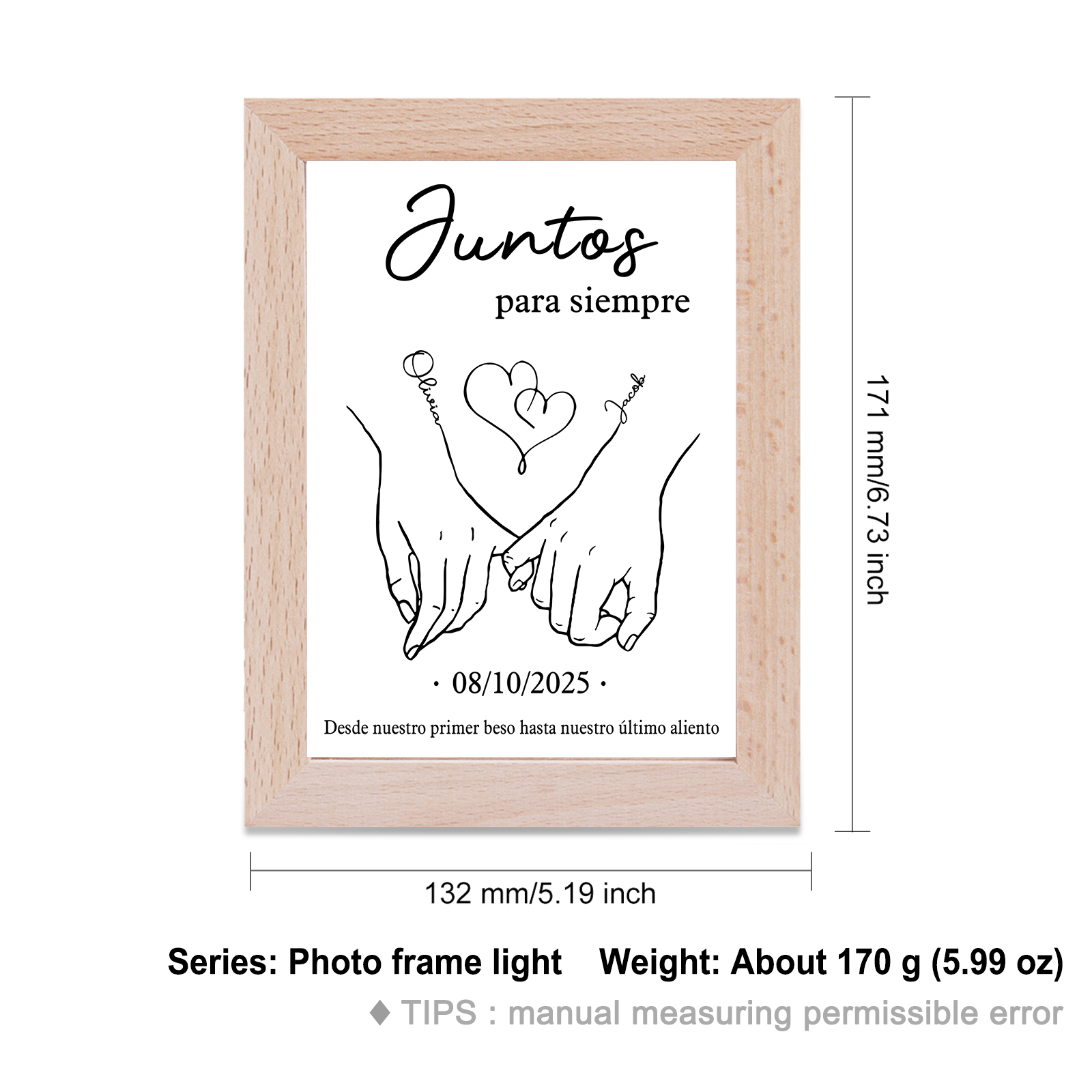 Marco con lámpara meñiques cruzados para pareja 2 nombres y fecha personalizados | Jessemade