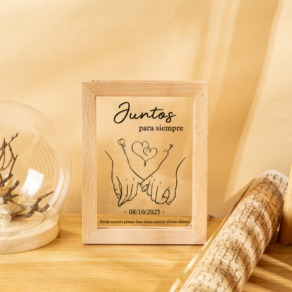 Marco con Lámpara Personalizado para Parejas con Nombres, Fecha y Diseño de Meñiques Cruzados | Jessemade ES