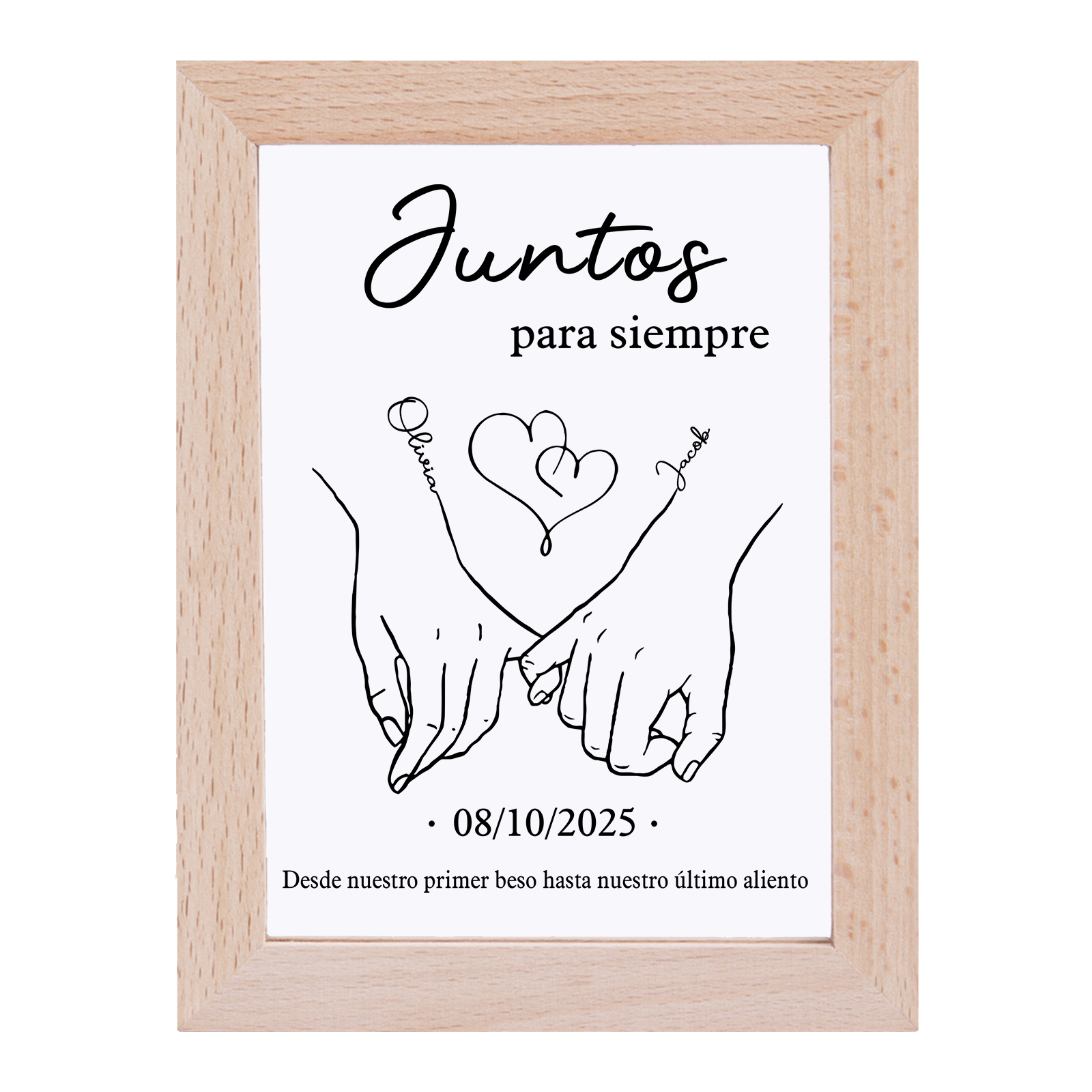 Marco con lámpara meñiques cruzados para pareja 2 nombres y fecha personalizados | Jessemade