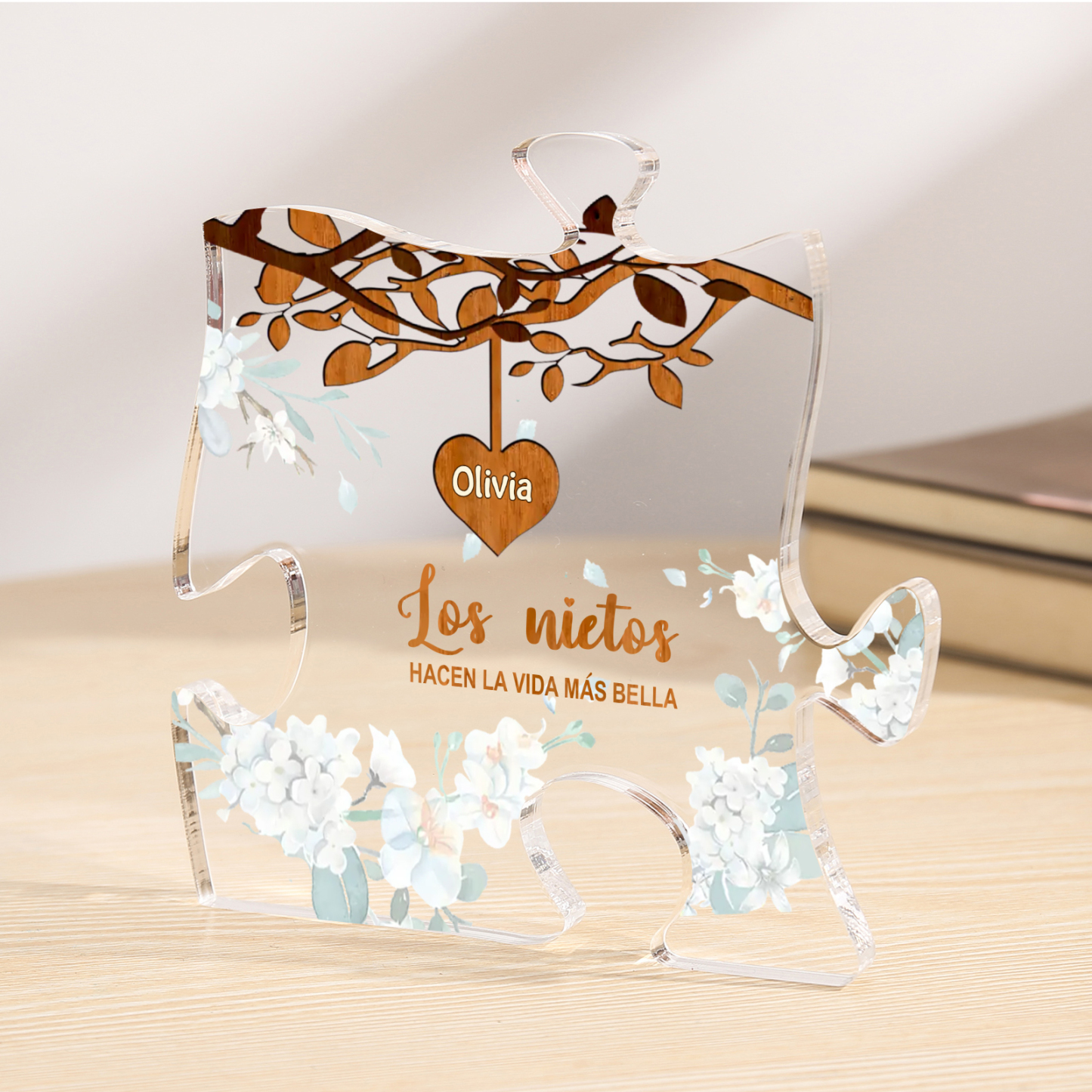 A la familia-Placa de acrílico en forma de rompecabezas árbol de vida y corazones 1-8 nombres personalizados | Jessemade