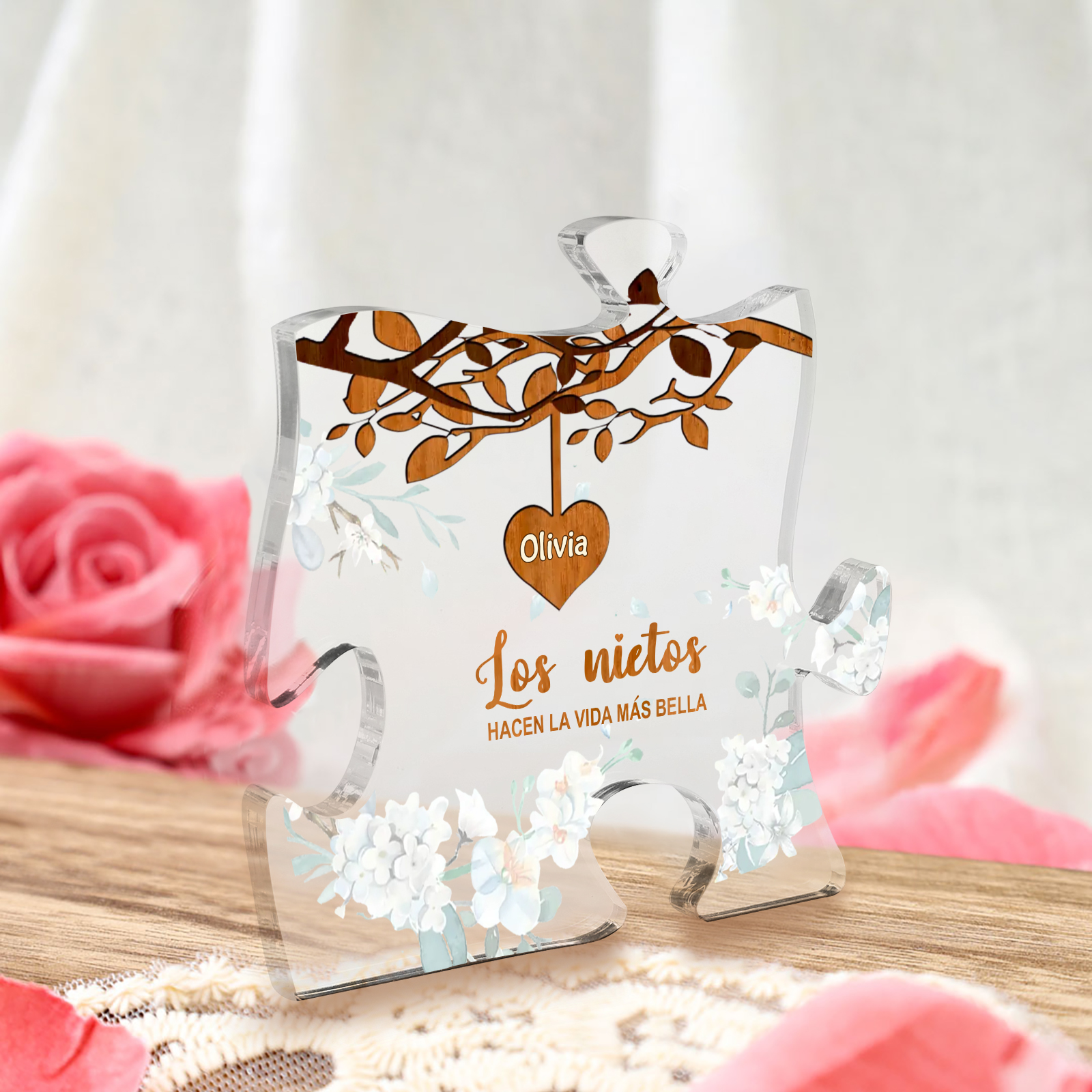 A la familia-Placa de acrílico en forma de rompecabezas árbol de vida y corazones 1-8 nombres personalizados | Jessemade