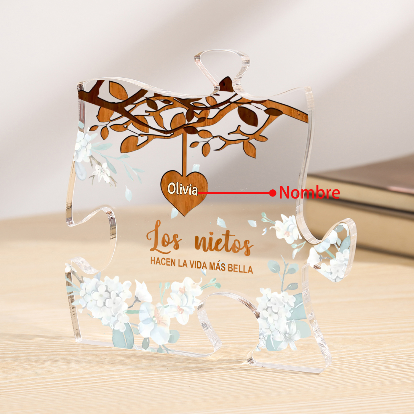 A la familia-Placa de acrílico en forma de rompecabezas árbol de vida y corazones 1-8 nombres personalizados | Jessemade