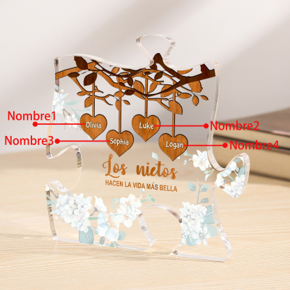 A la familia-Placa de acrílico en forma de rompecabezas árbol de vida y corazones 1-8 nombres personalizados | Jessemade