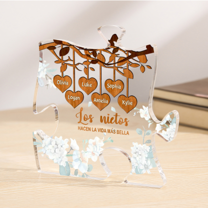 A la familia-Placa de acrílico en forma de rompecabezas árbol de vida y corazones 1-8 nombres personalizados | Jessemade