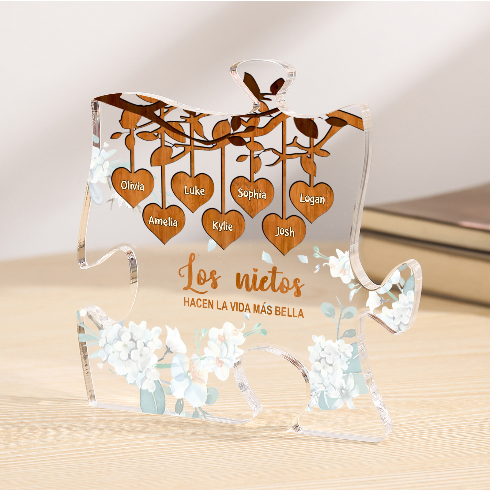 A la familia-Placa de acrílico en forma de rompecabezas árbol de vida y corazones 1-8 nombres personalizados | Jessemade