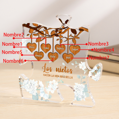 A la familia-Placa de acrílico en forma de rompecabezas árbol de vida y corazones 1-8 nombres personalizados | Jessemade