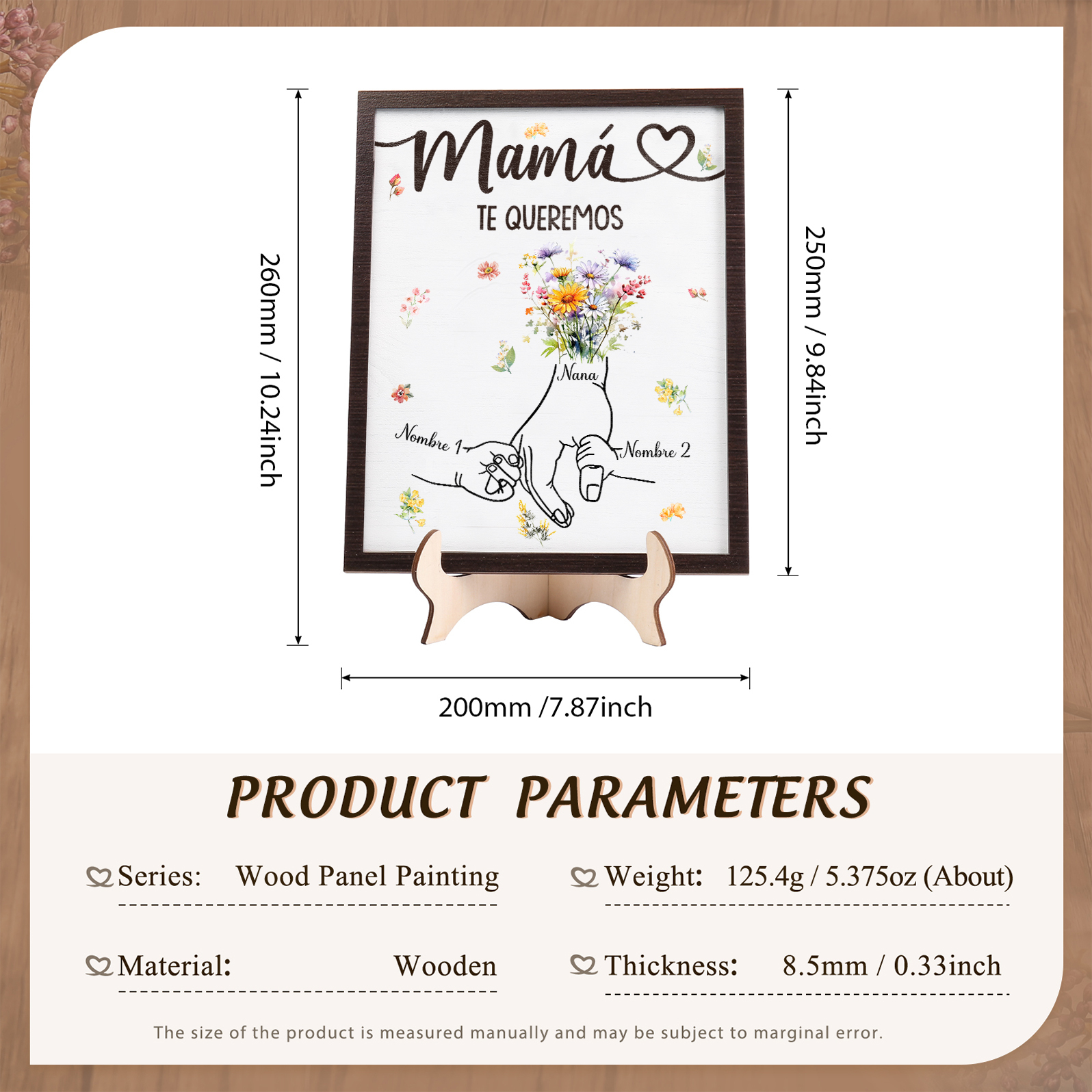 A mi mamá-Adorno 2 nombres y 1 texto personalizados decoración de madera mano con mano | Jessemade