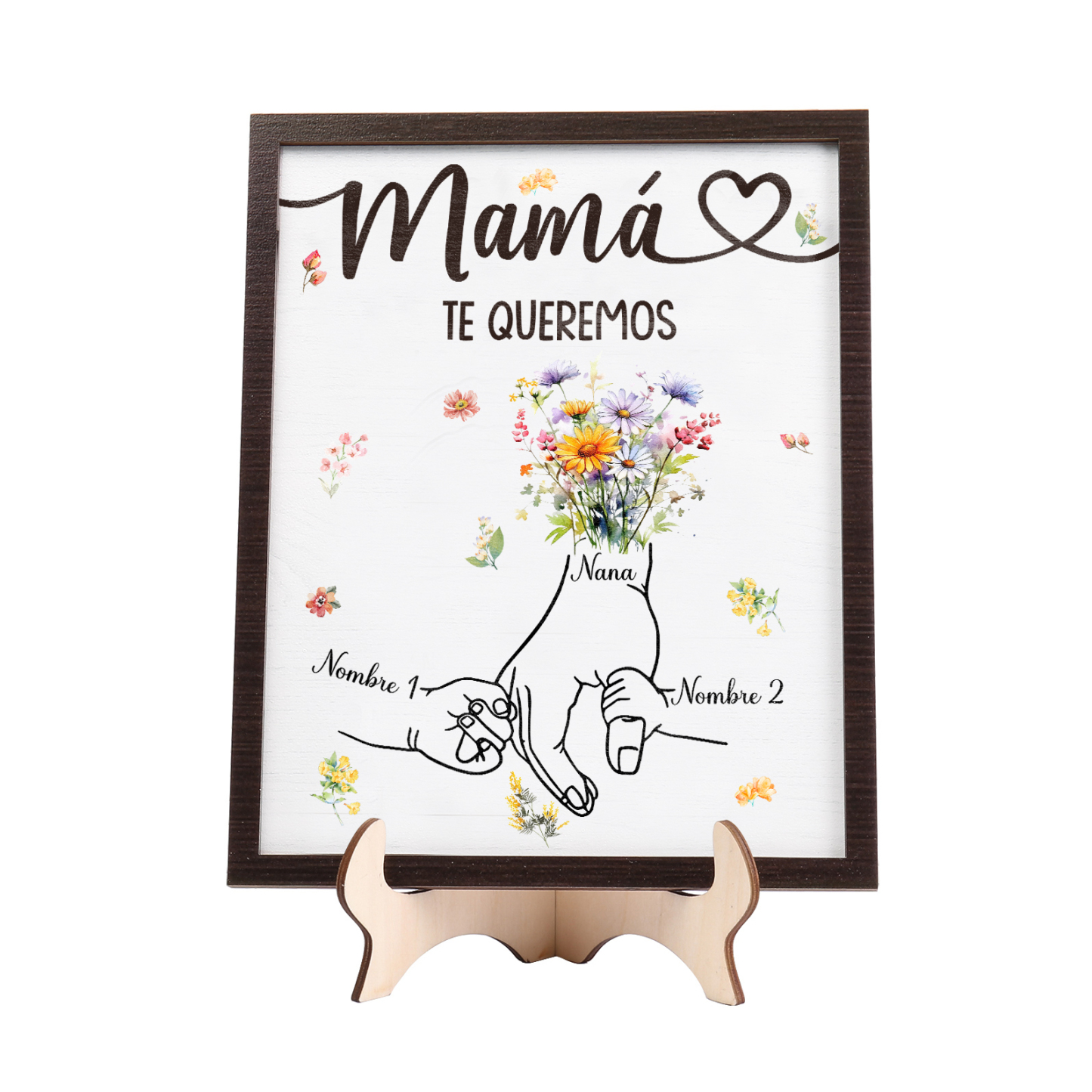 A mi mamá-Adorno 2 nombres y 1 texto personalizados decoración de madera mano con mano | Jessemade