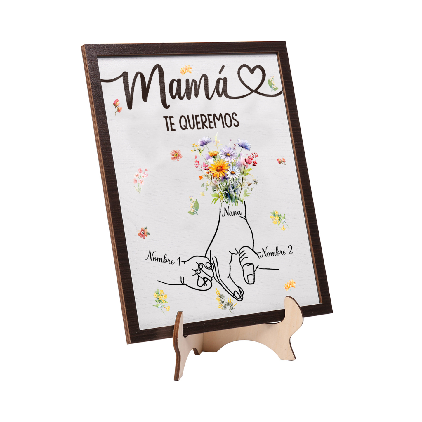 A mi mamá-Adorno 2 nombres y 1 texto personalizados decoración de madera mano con mano | Jessemade