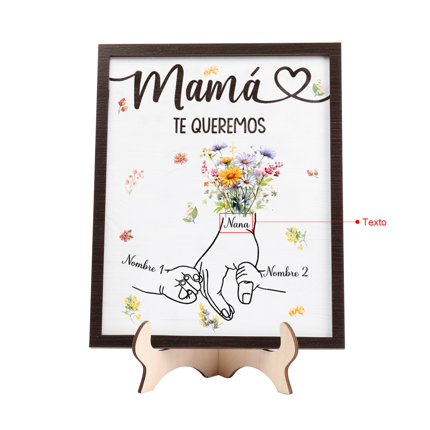 A mi mamá-Adorno 2 nombres y 1 texto personalizados decoración de madera mano con mano | Jessemade