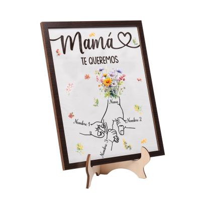 A mi mamá-Adorno 3 nombres y 1 texto personalizados decoración de madera mano con mano | Jessemade