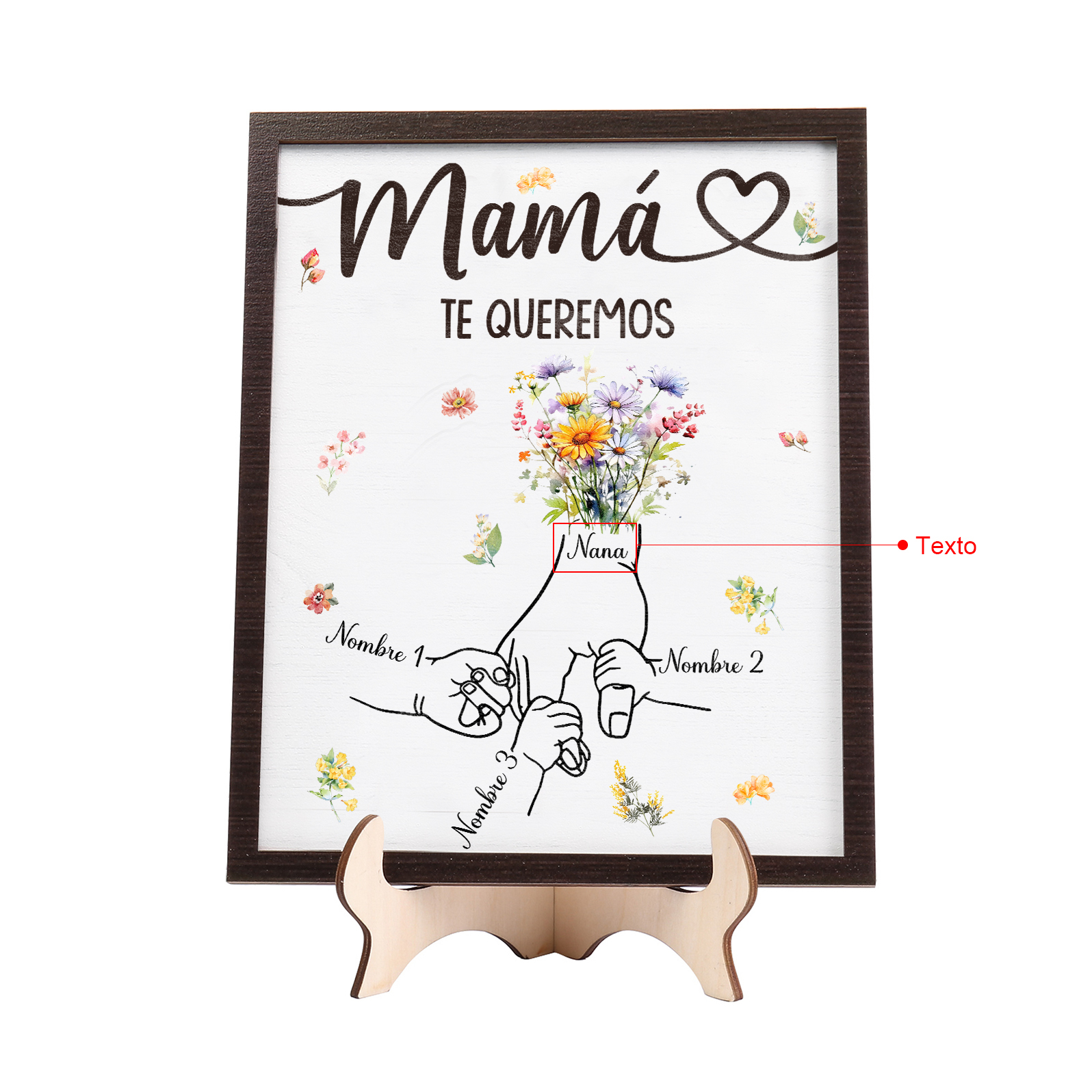 A mi mamá-Adorno 3 nombres y 1 texto personalizados decoración de madera mano con mano | Jessemade