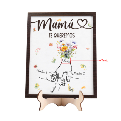 A mi mamá-Adorno 3 nombres y 1 texto personalizados decoración de madera mano con mano | Jessemade