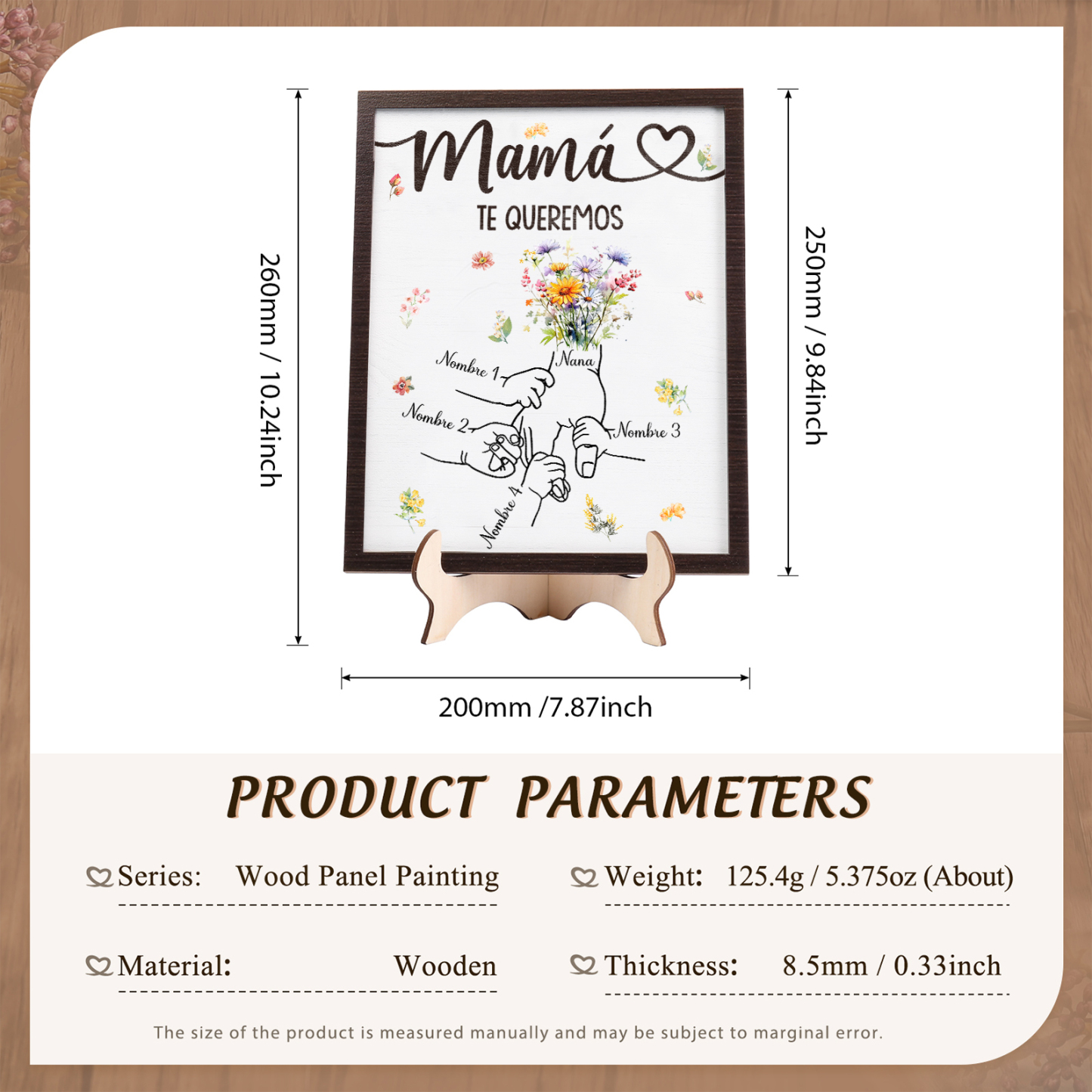 A mi mamá-Adorno 4 nombres y 1 texto personalizados decoración de madera mano con mano | Jessemade