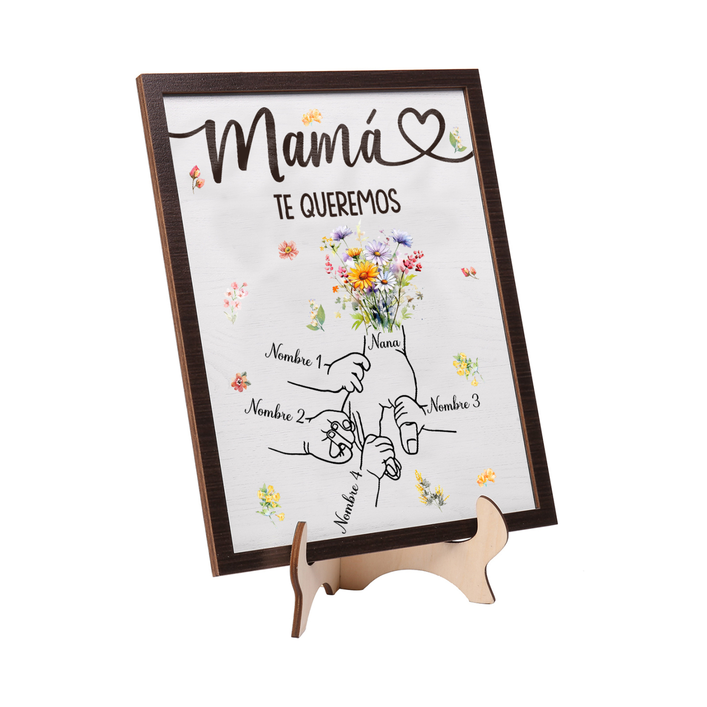 A mi mamá-Adorno 4 nombres y 1 texto personalizados decoración de madera mano con mano | Jessemade