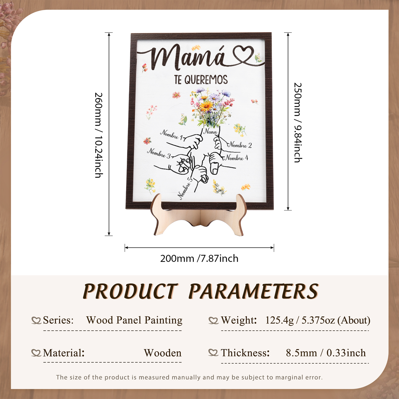 A mi mamá-Adorno 5 nombres y 1 texto personalizados decoración de madera mano con mano | Jessemade
