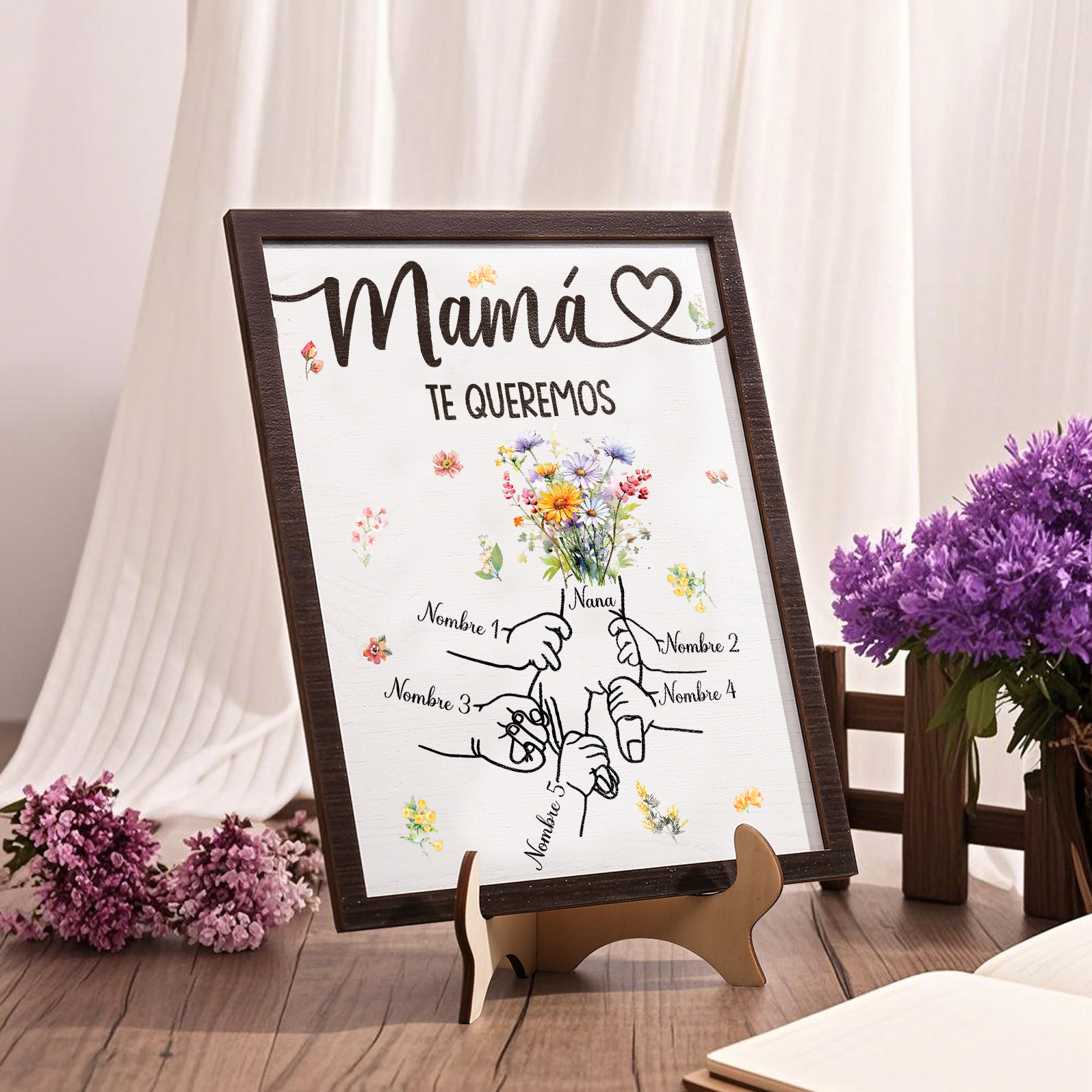 A mi mamá-Adorno 5 nombres y 1 texto personalizados decoración de madera mano con mano | Jessemade