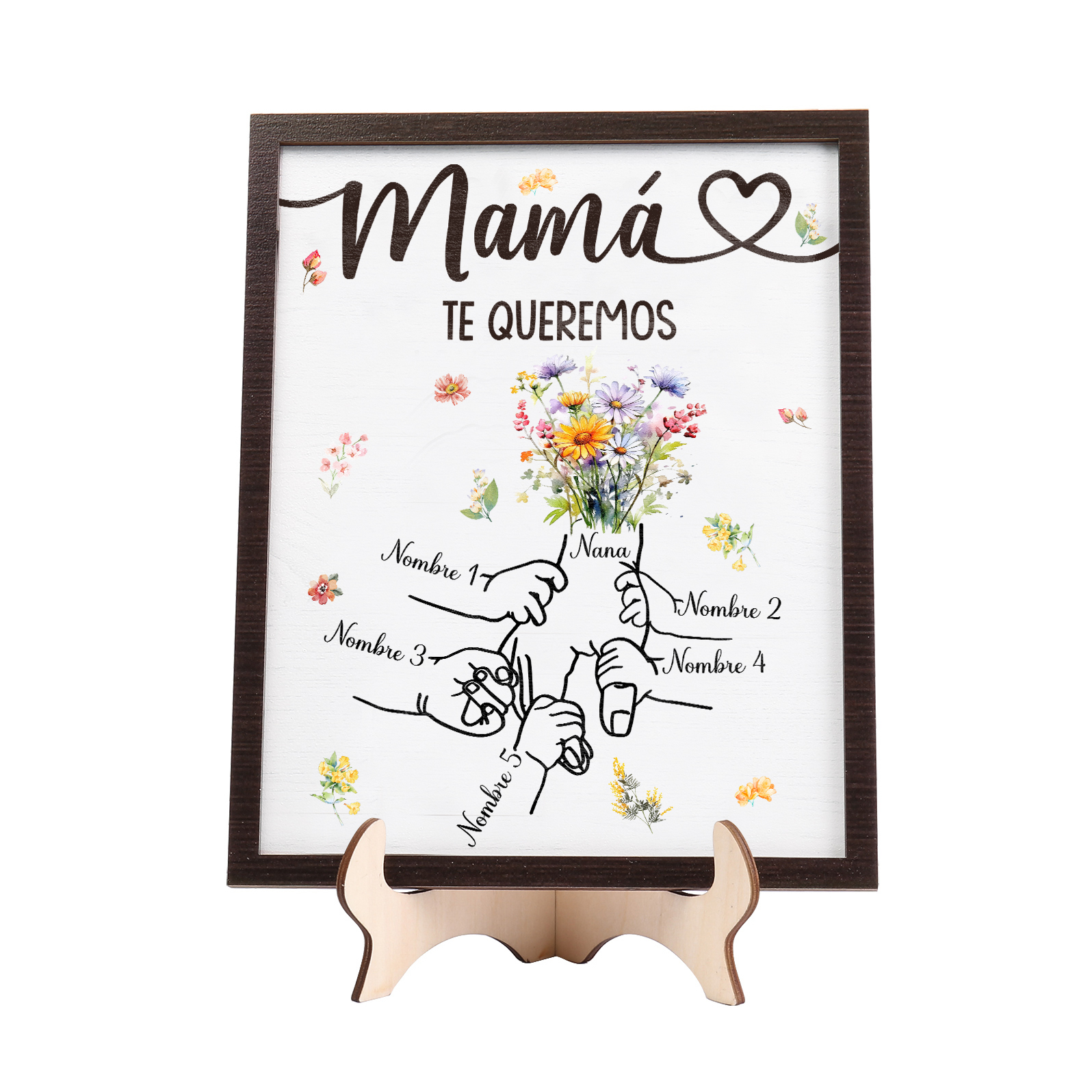 A mi mamá-Adorno 5 nombres y 1 texto personalizados decoración de madera mano con mano | Jessemade