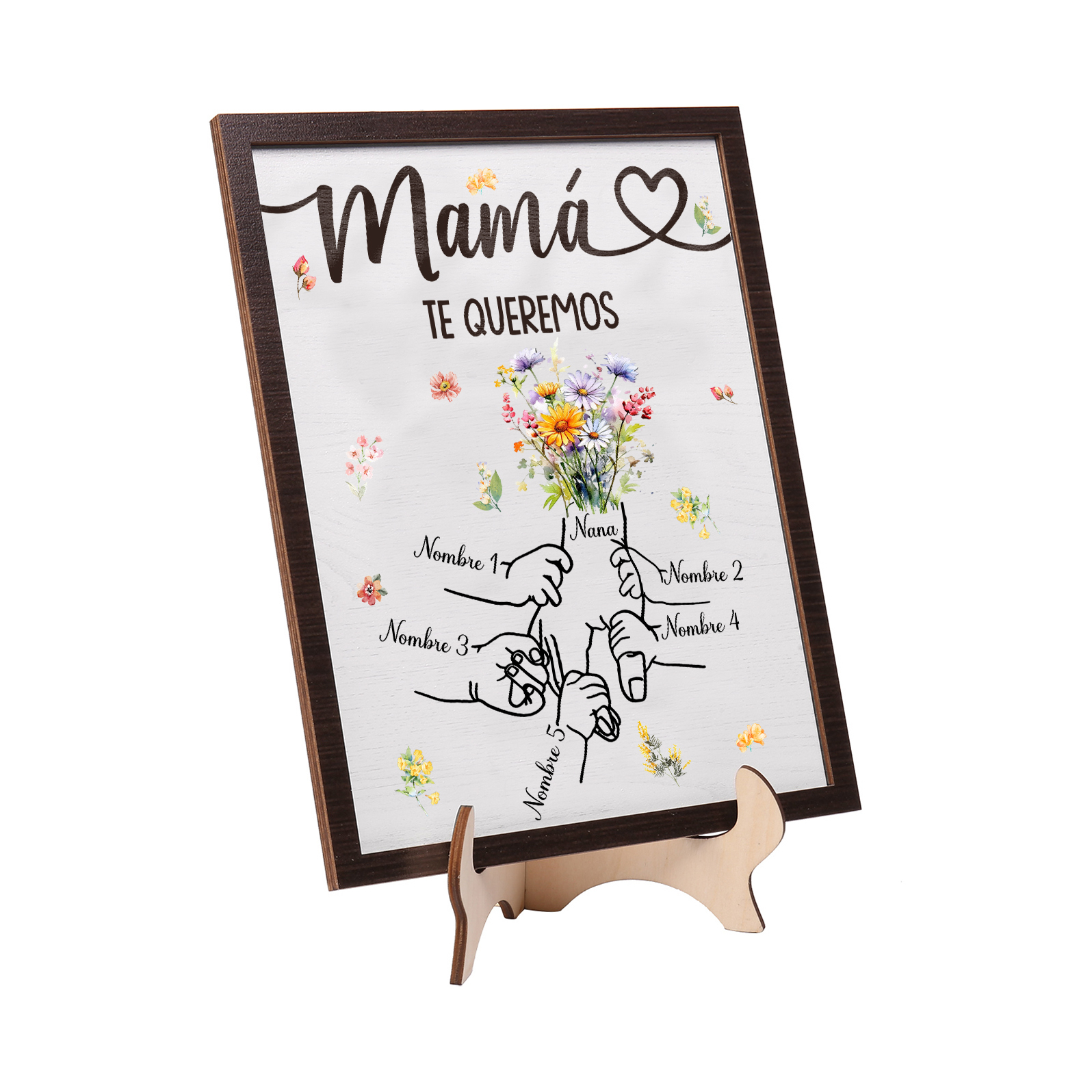 A mi mamá-Adorno 5 nombres y 1 texto personalizados decoración de madera mano con mano | Jessemade