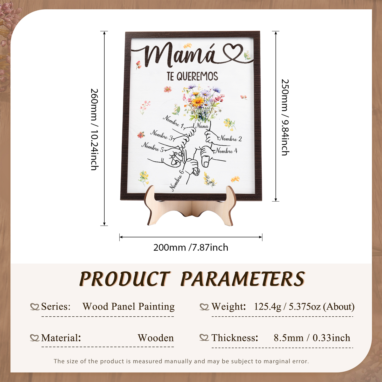 A mi mamá-Adorno 6 nombres y 1 texto personalizados decoración de madera mano con mano | Jessemade